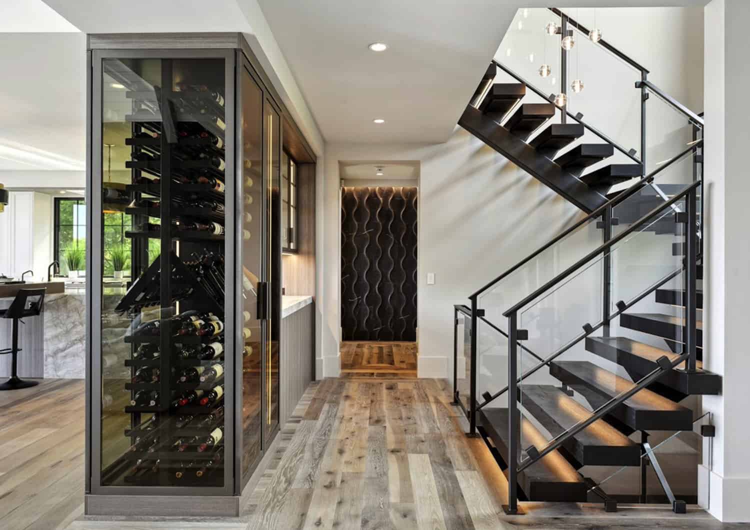 transitional-style-staircase-wine-cellar