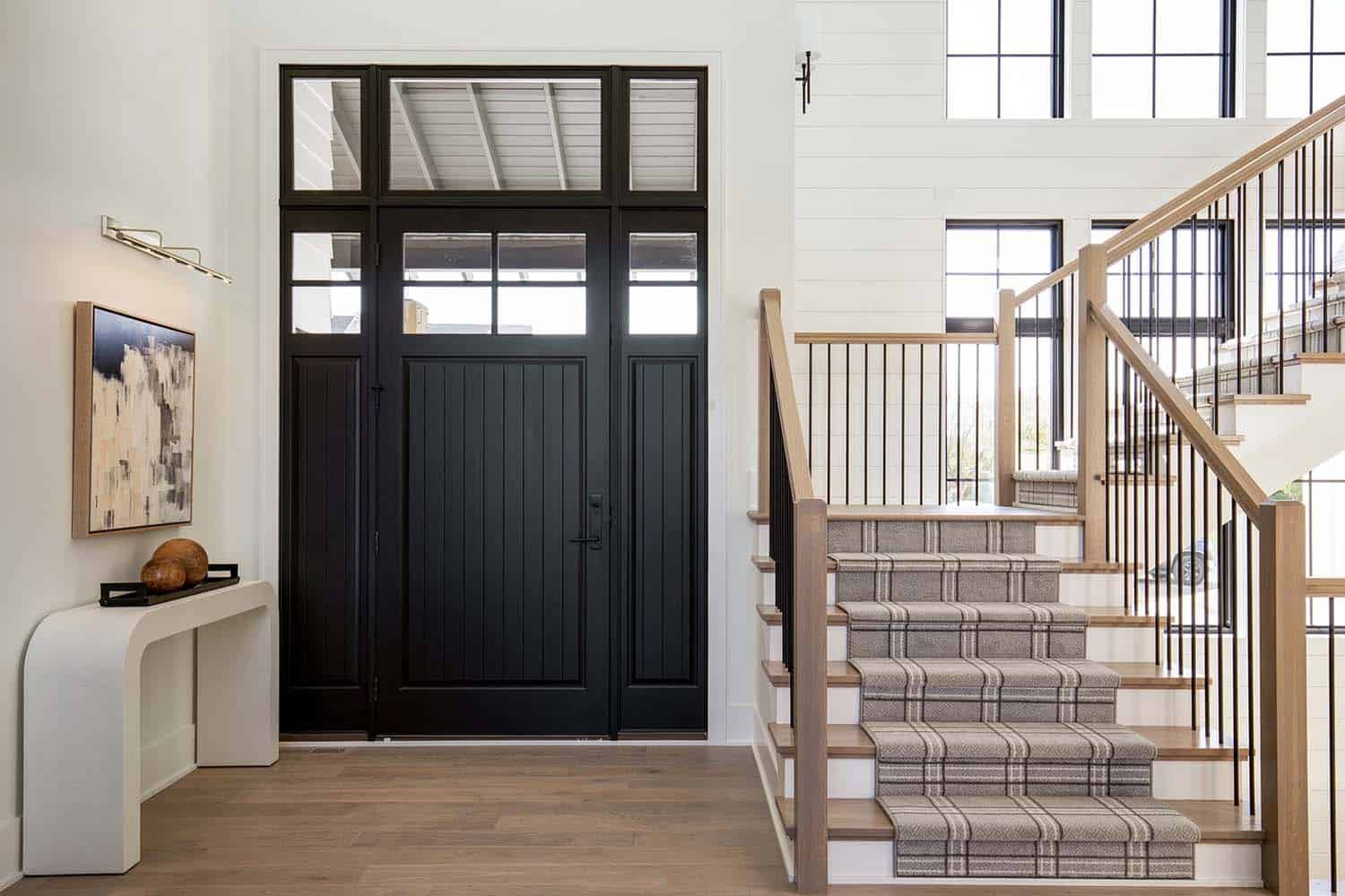 transitional-farmhouse-style-entry-with-staircase