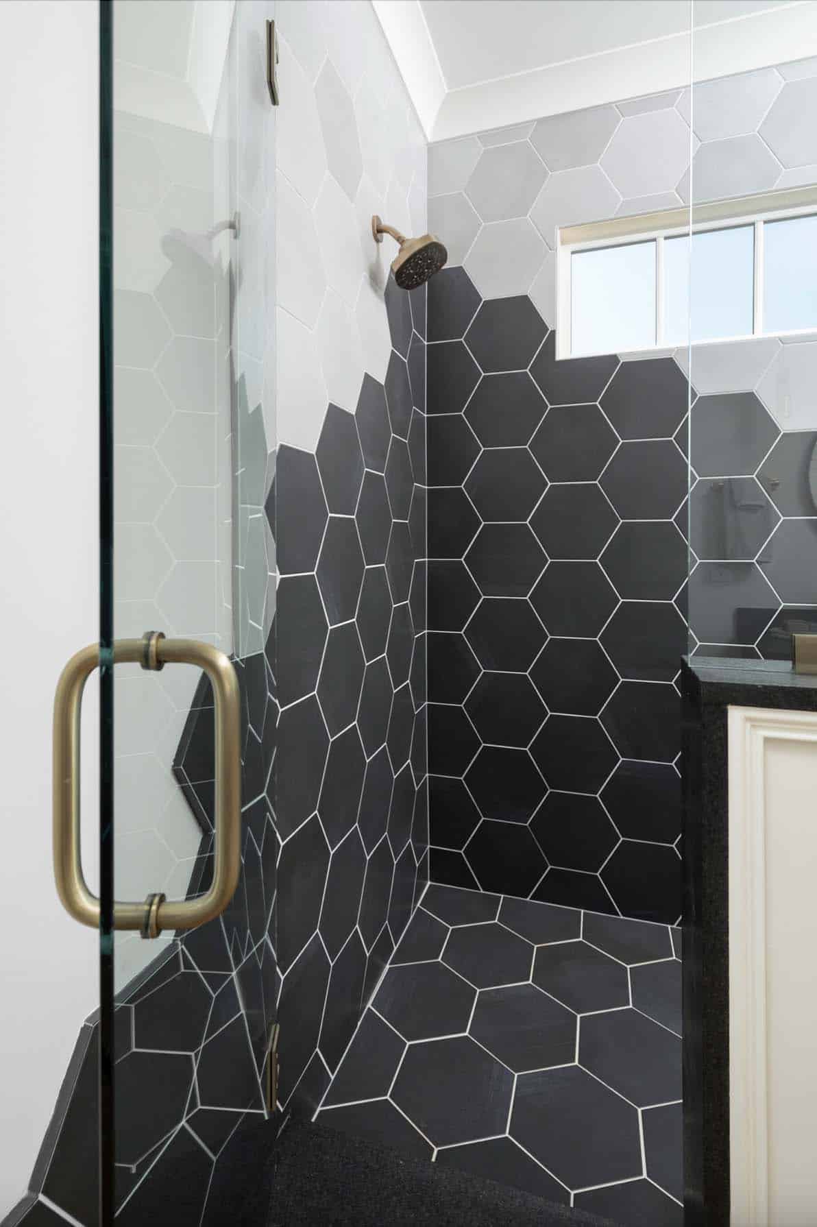 transitional-style-bathroom-shower-with-hex-tiles