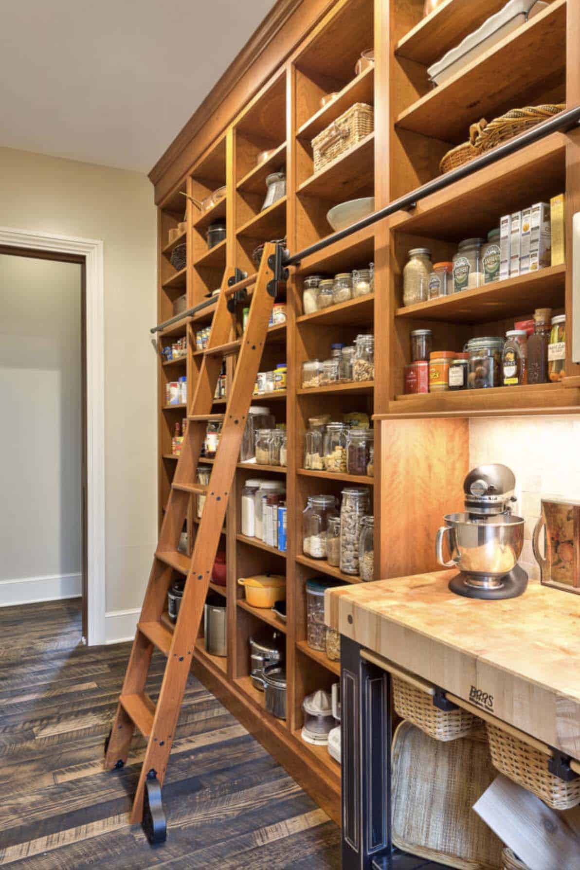 pantry-wood-shelves-library-ladder