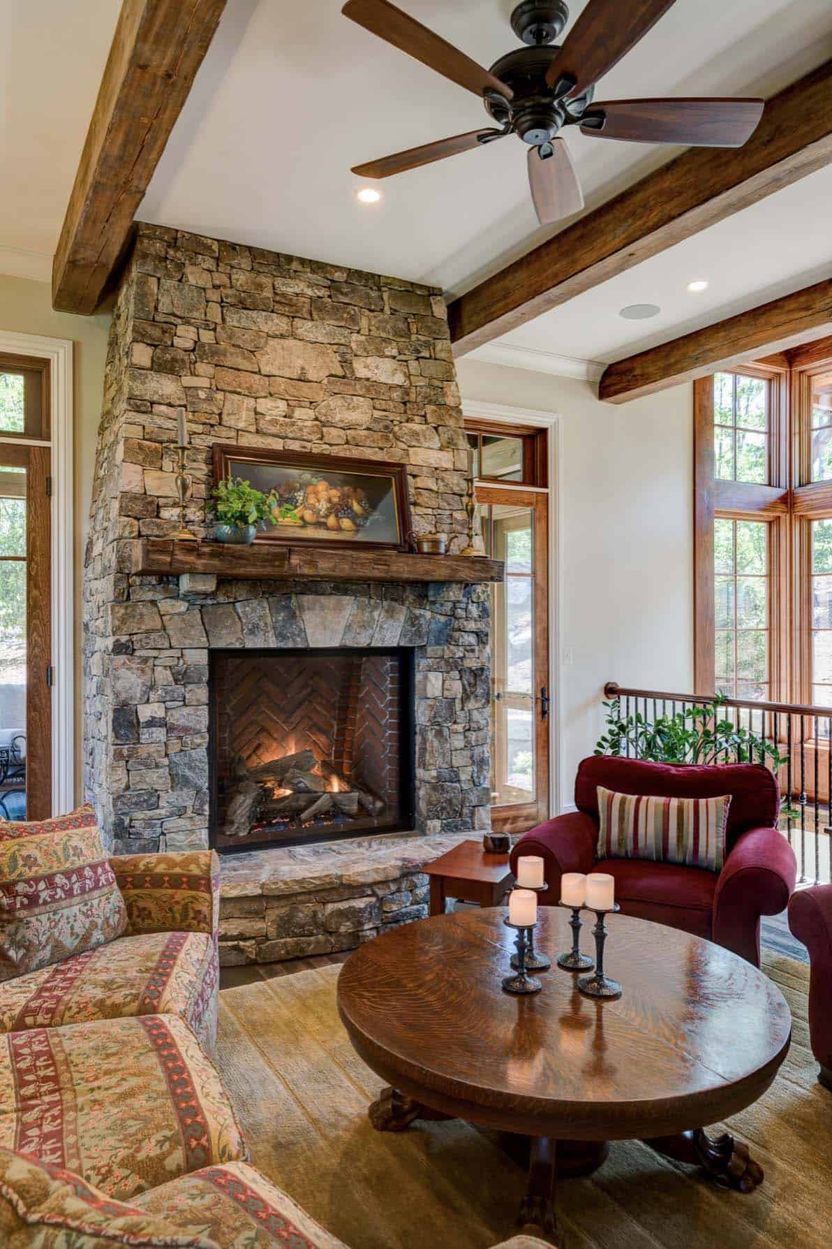 stone-fireplace-den-with-open-staircase-to-basement