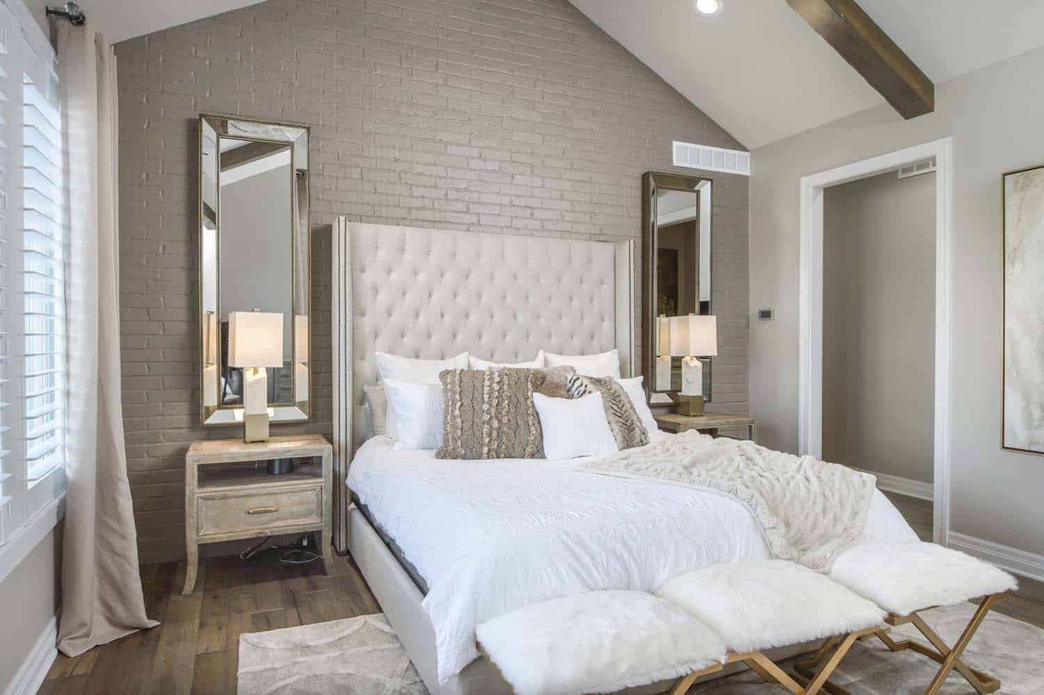 exposed-brick-wall-gray-bedroom-design-scheme