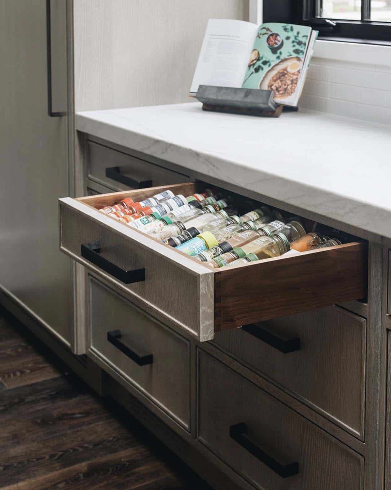 transitional-style-kitchen-spice-drawer