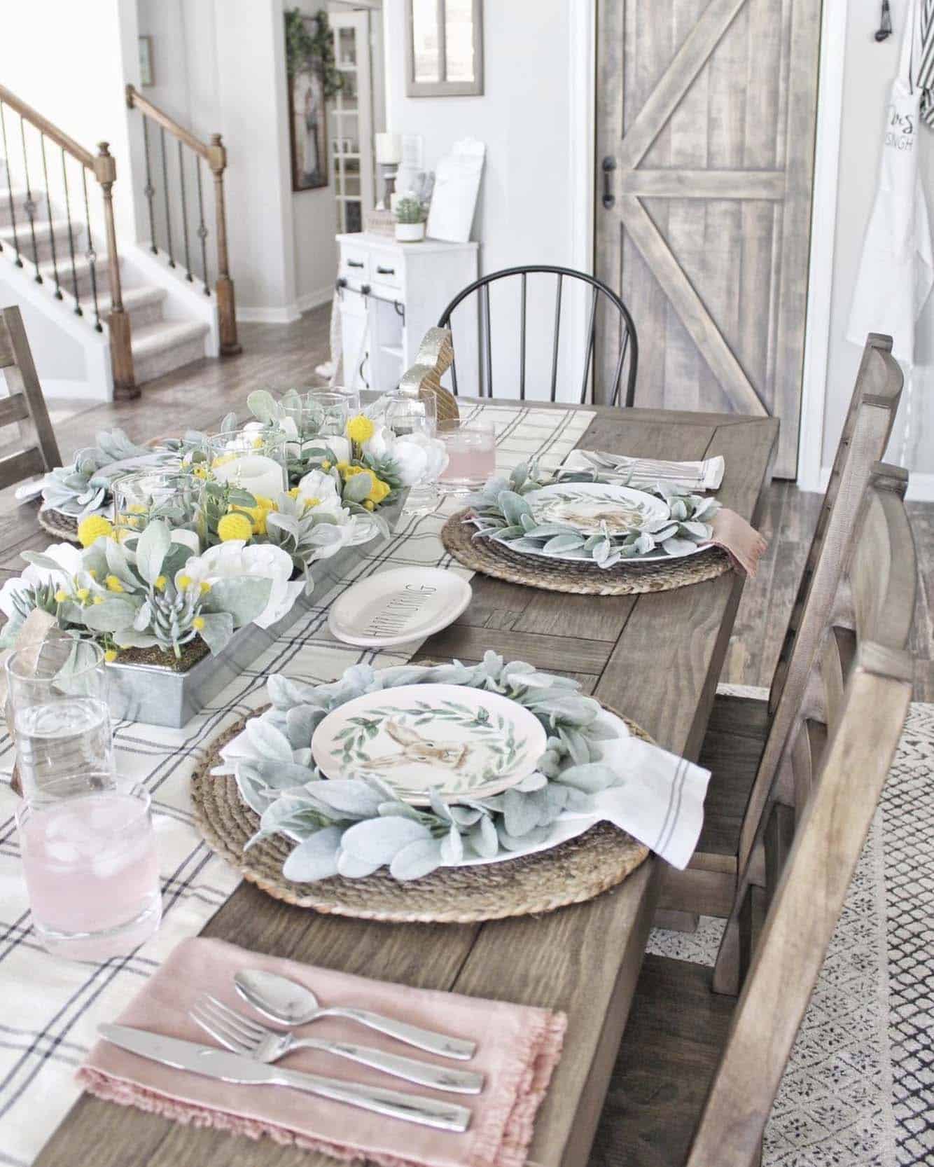 rustic-easter-decor-with-lambs-ear-and-bunny-plates