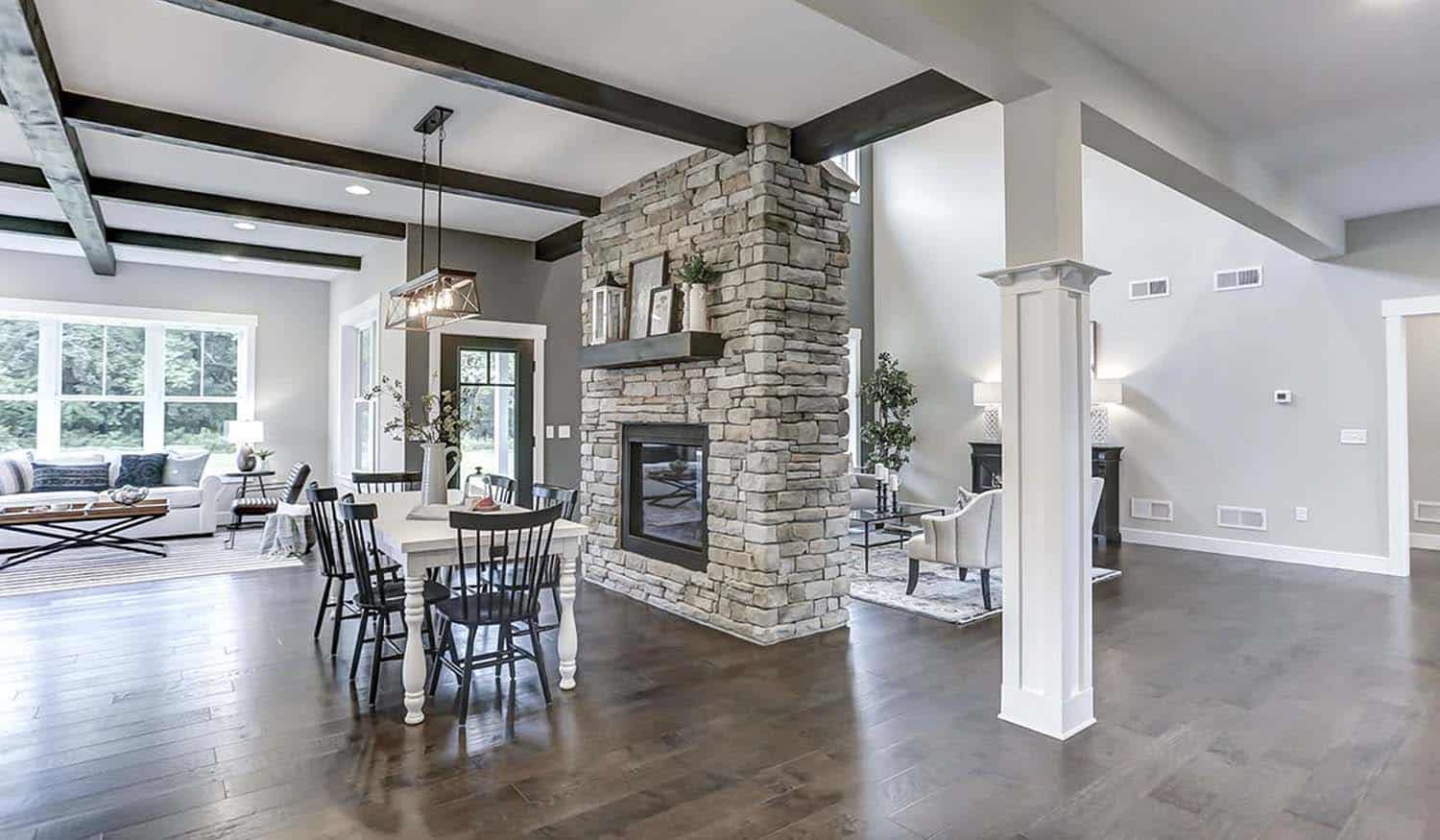 farmhouse-style-dining-room-with-a-fireplace