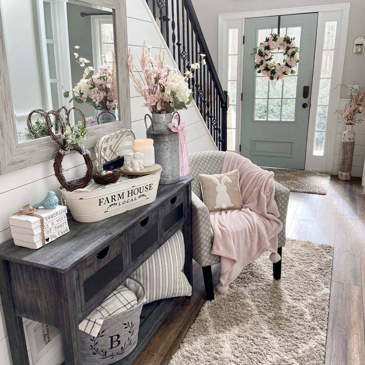 spring-console-table-decor-entry-with-pink-accents