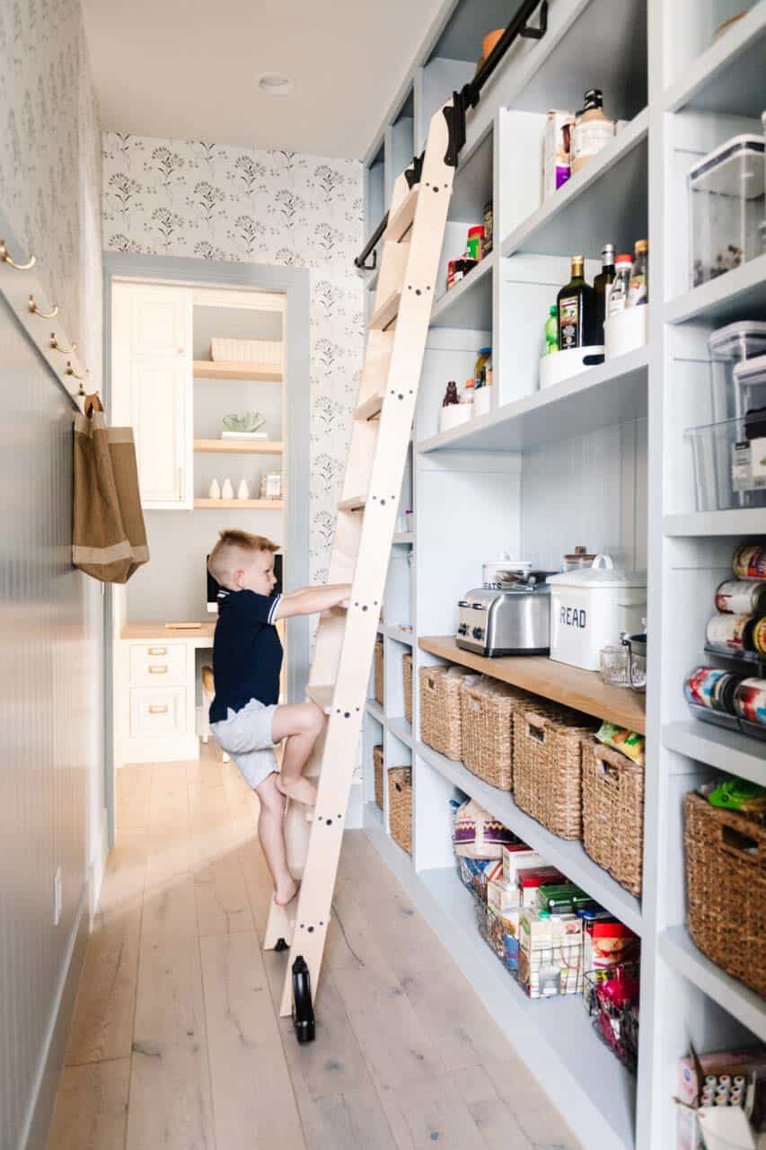 traditional-walk-through-pantry-with-a-rolling-ladder
