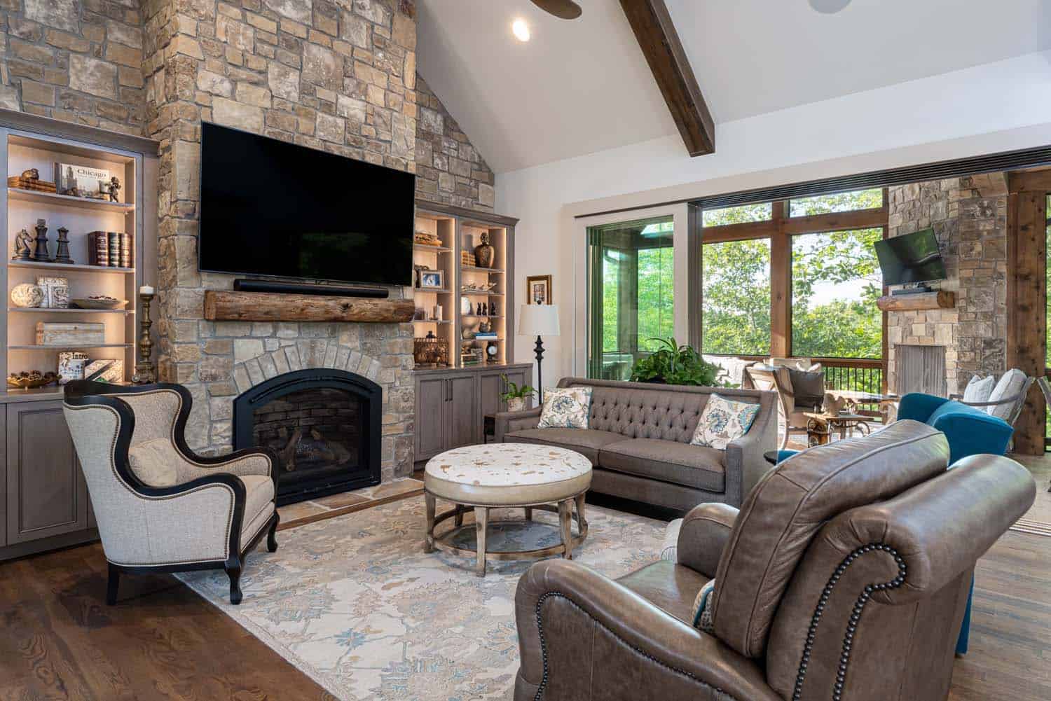 transitional-living-room-with-a-fireplace