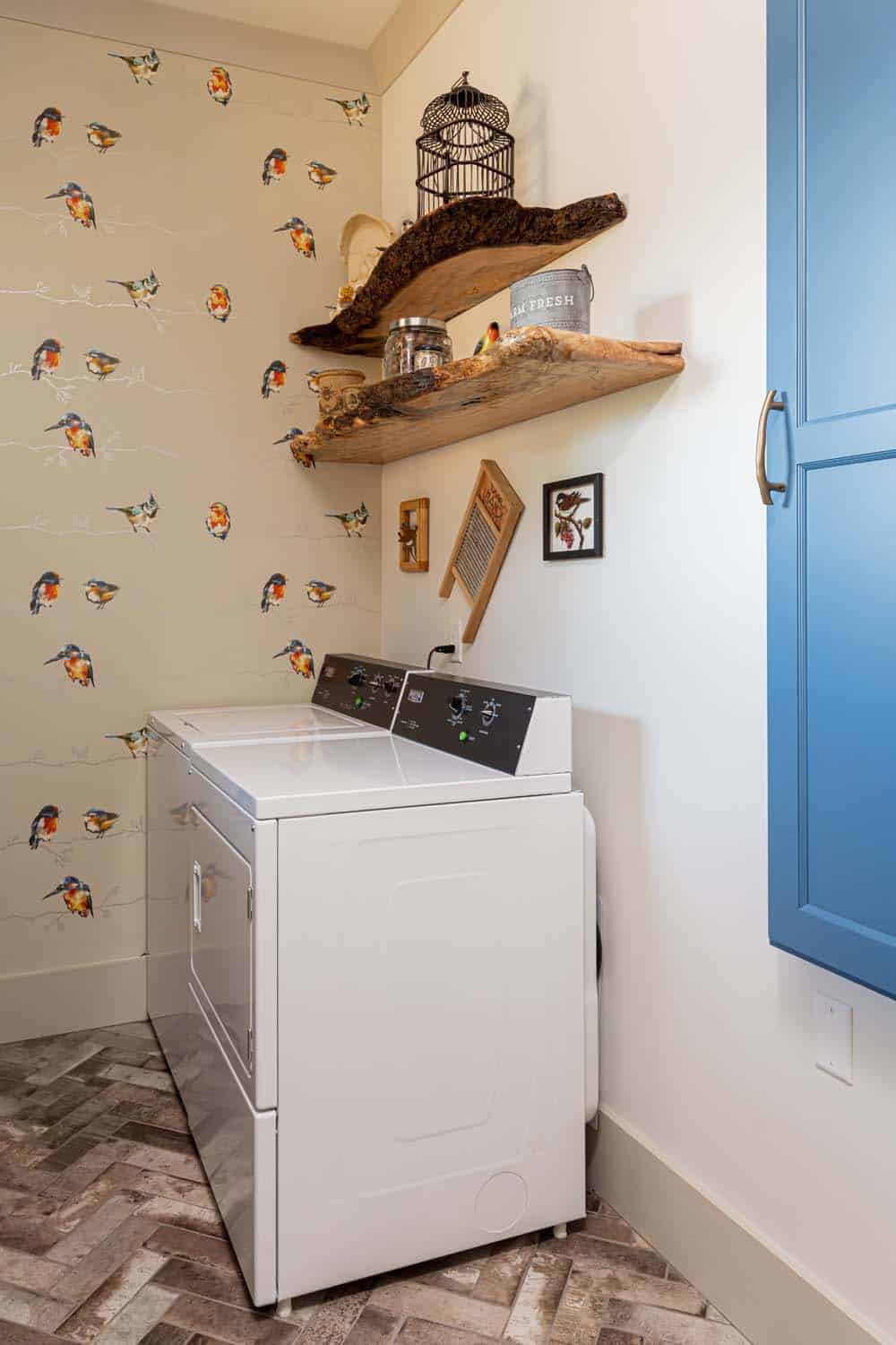 transitional-laundry-room-with-wood-shelf