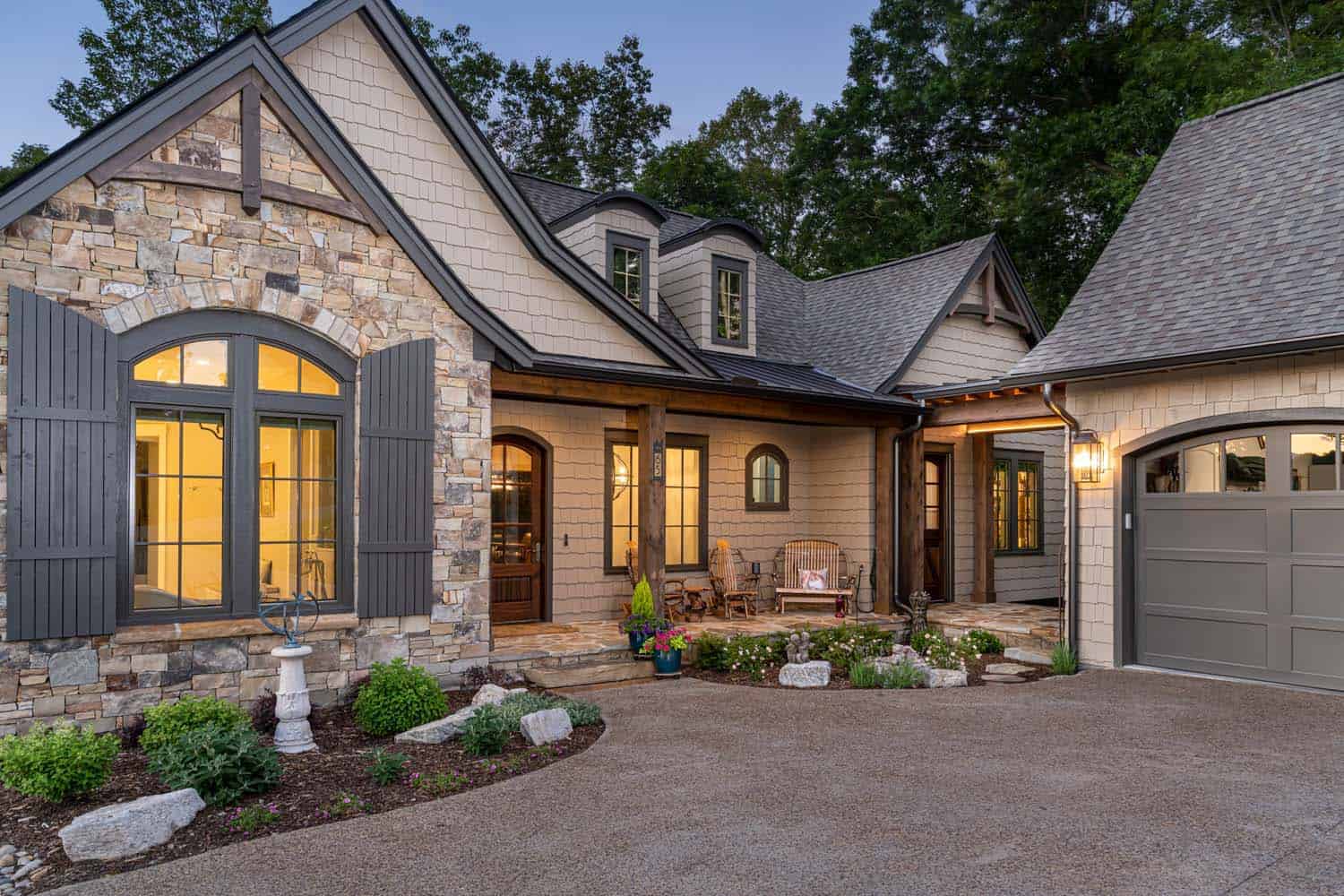 transitional-home-exterior-at-sunset