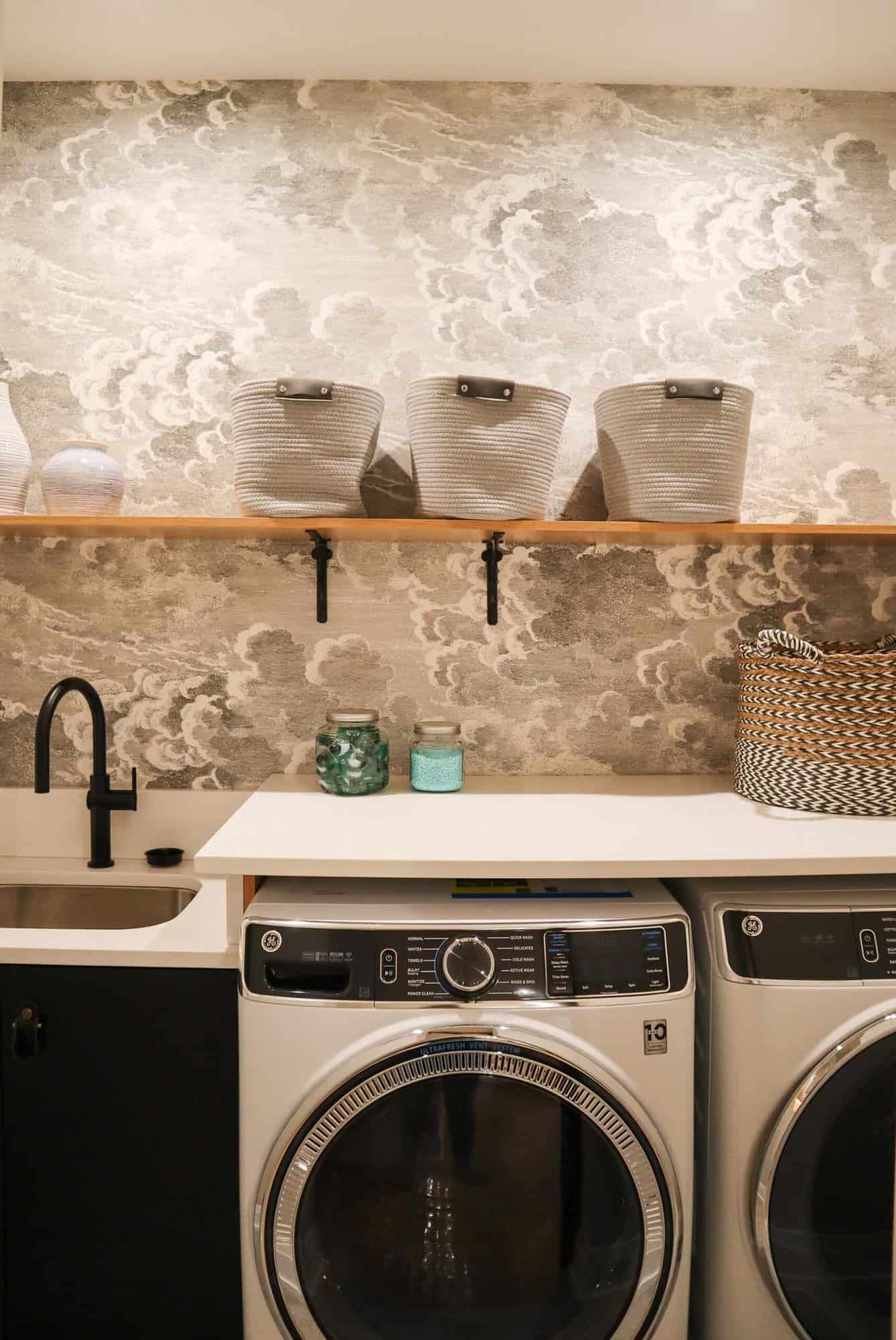 contemporary-laundry-room-with-wallpaper