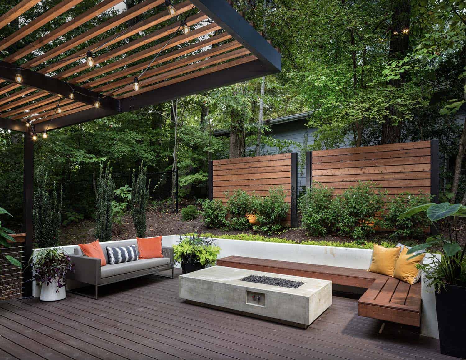 contemporary-backyard-deck-with-a-fire-pit