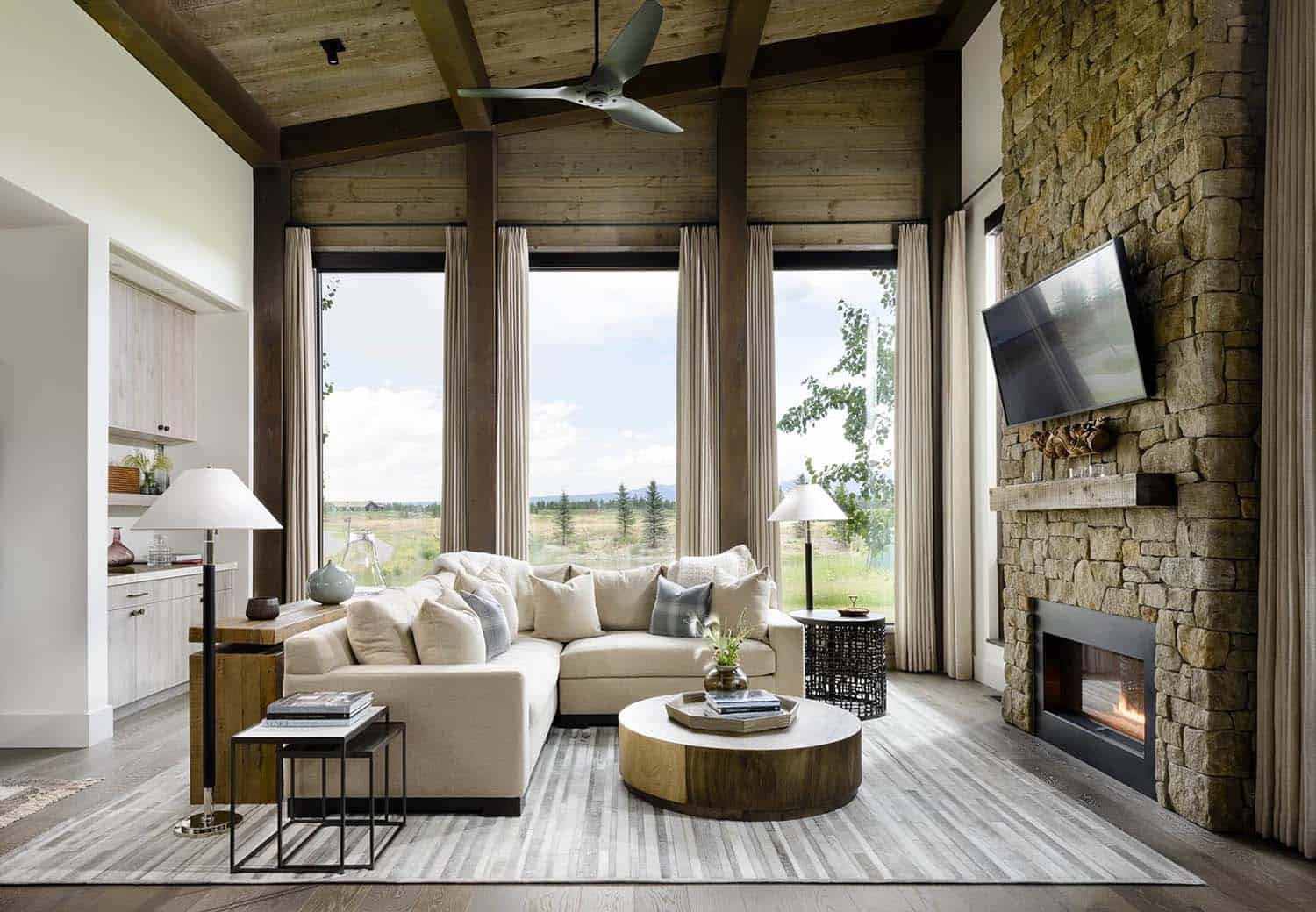 A modern timber frame cabin with breathtaking views of the Teton Mountains