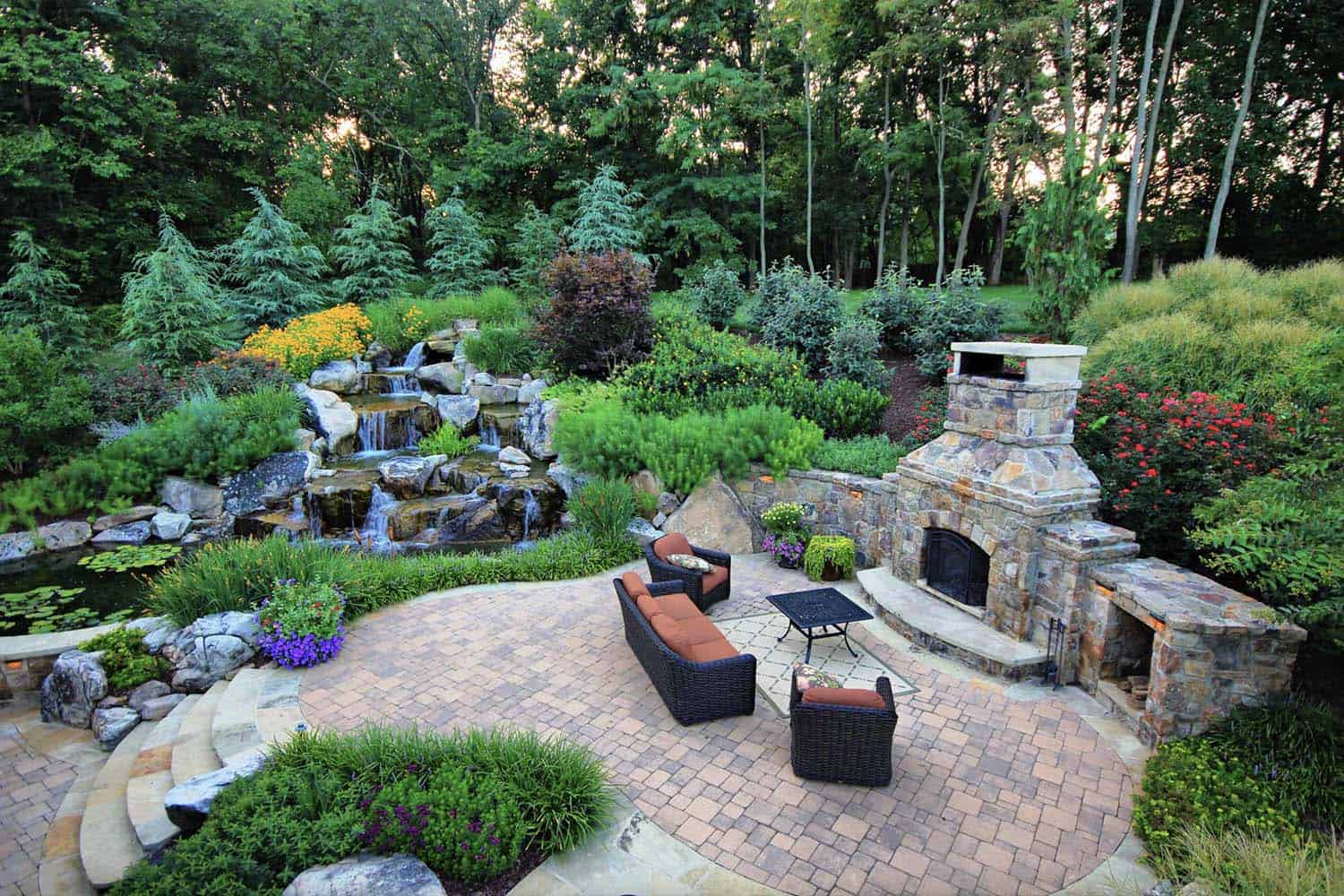soothing-garden-waterfall-and-pond-backyard-landscaping