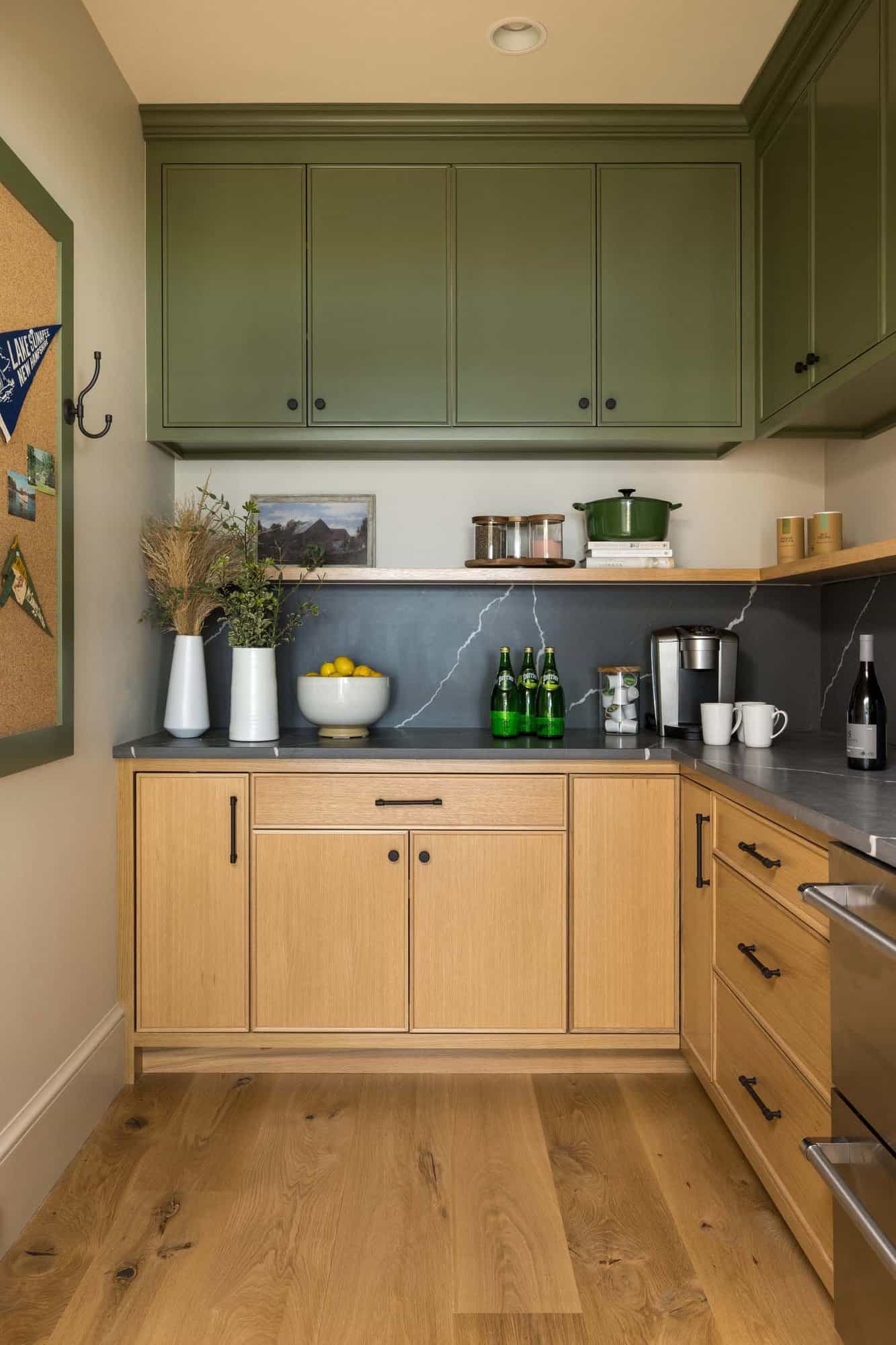 contemporary-kitchen-pantry-with-green-upper-cabinets