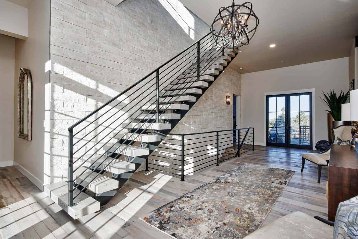 modern-glam-farmhouse-home-entry-with-a-staircase