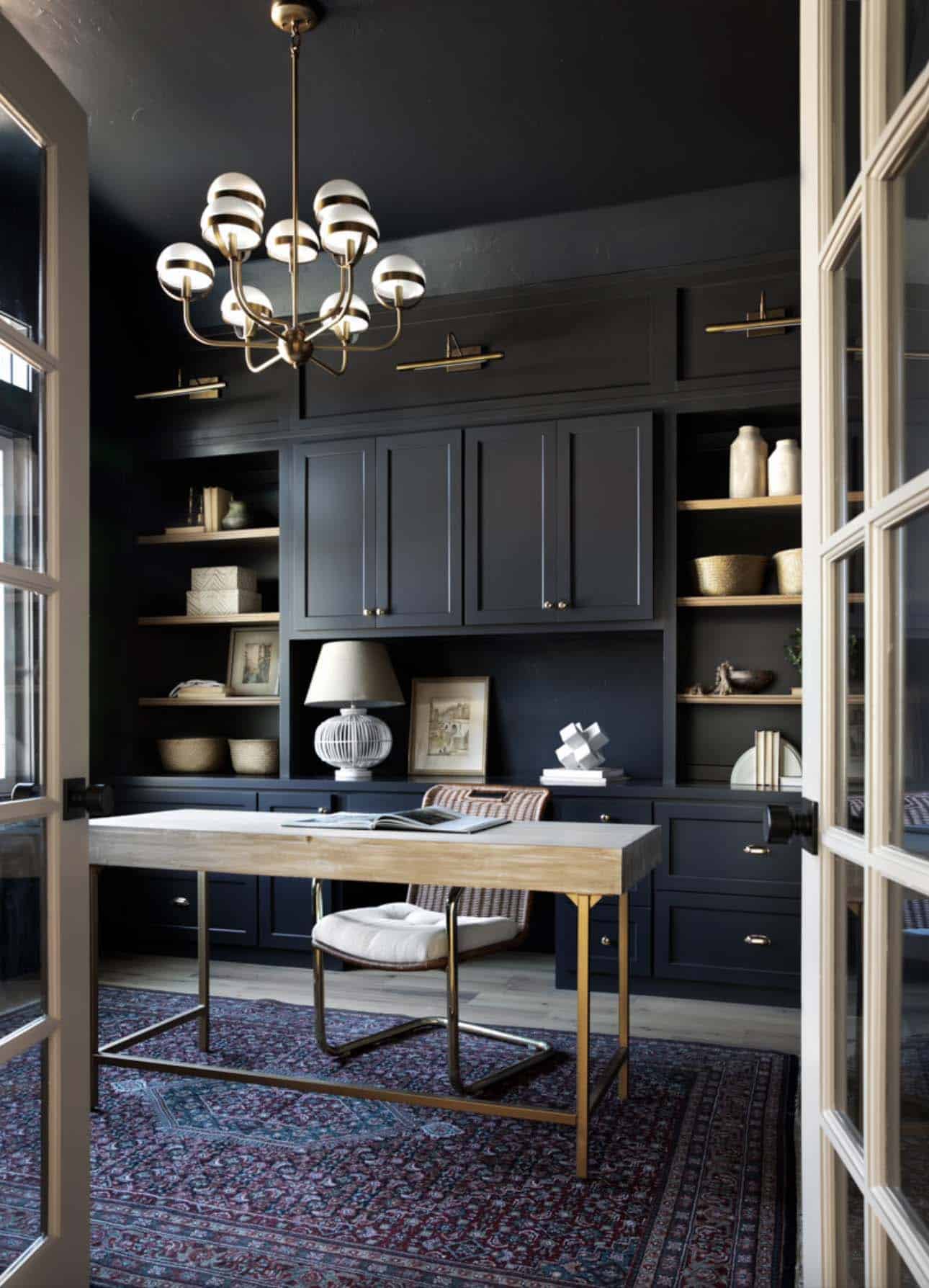 transitional-style-home-office-with-dark-walls