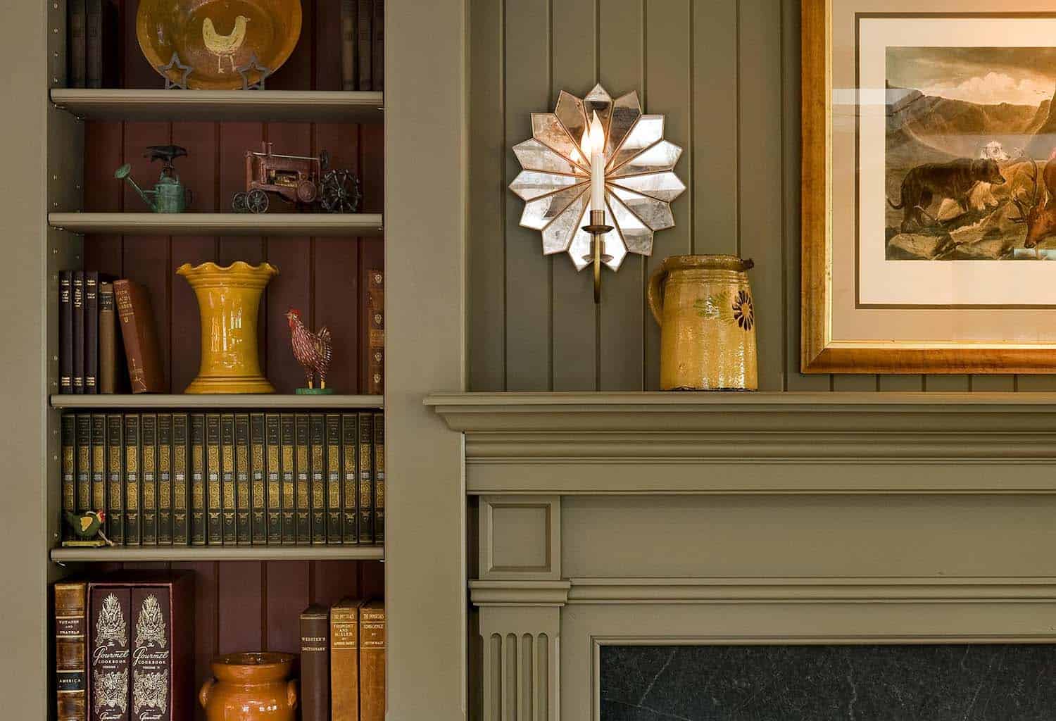 traditional family room fireplace detail