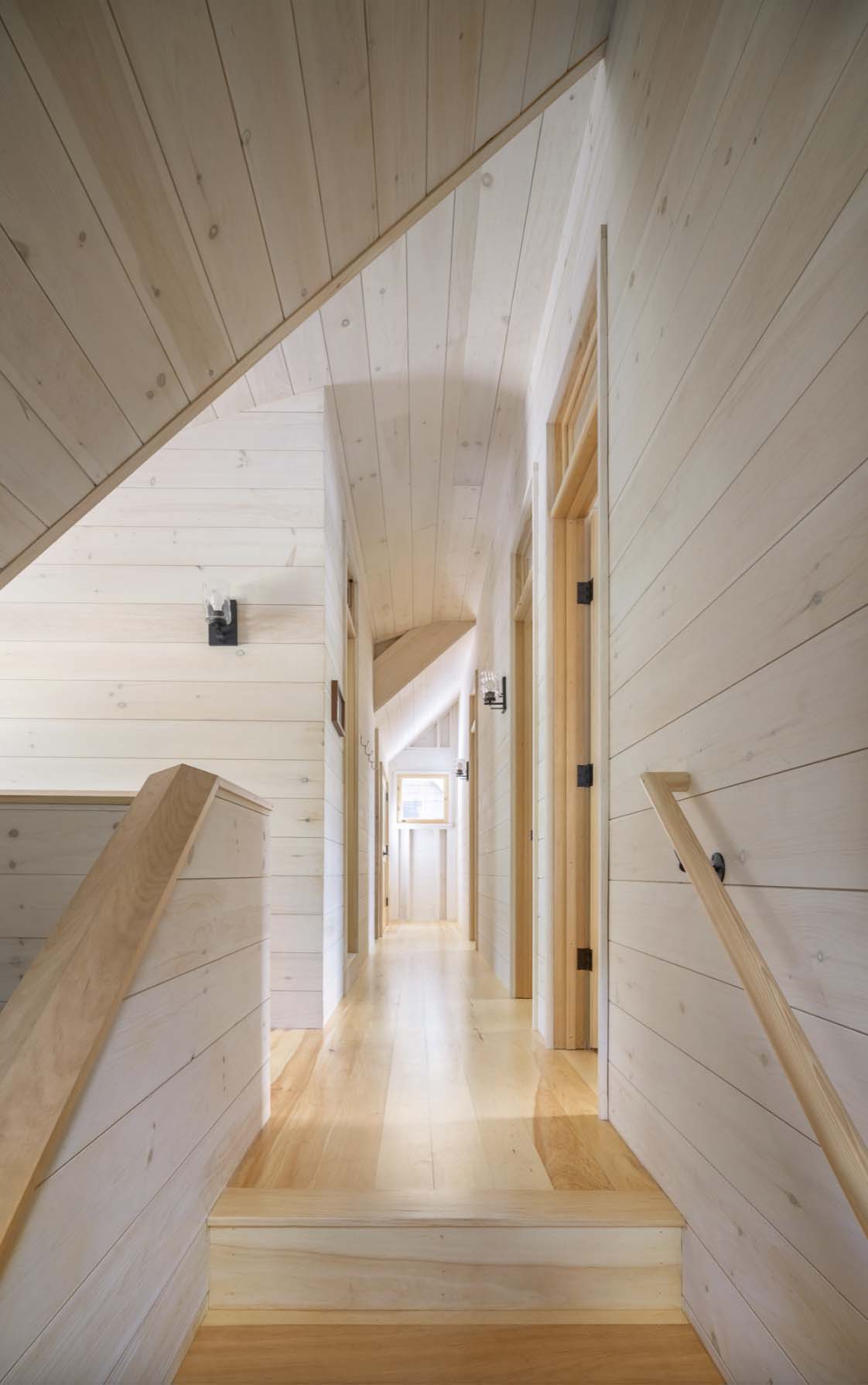 modern rustic cabin staircase hallway