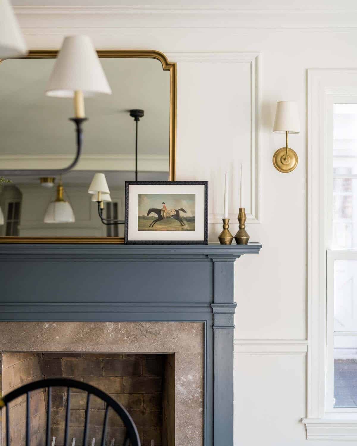 transitional dining room fireplace detail