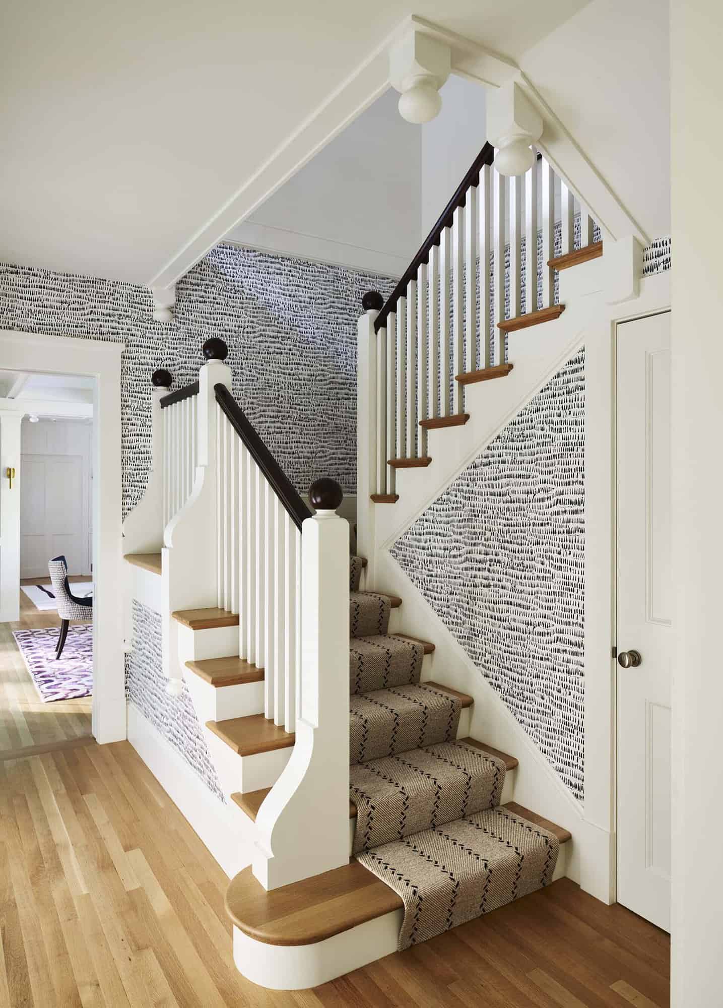 contemporary staircase with wallpaper