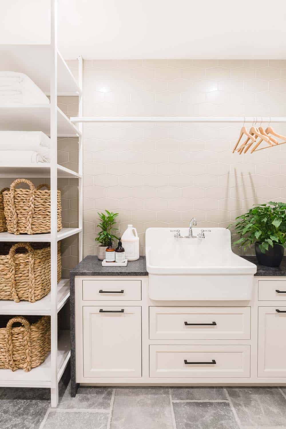 transitional style laundry room sink