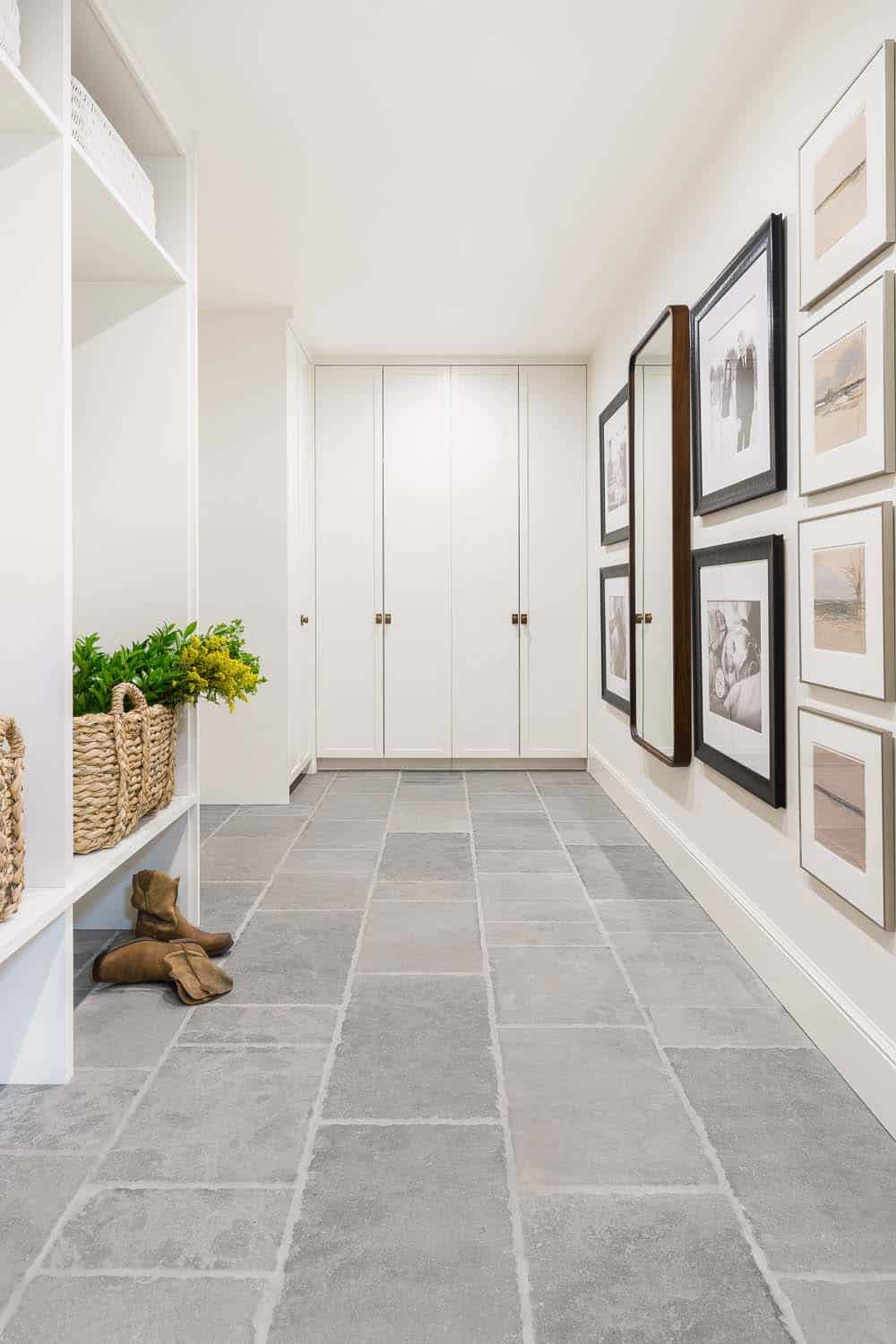 transitional style mudroom entry