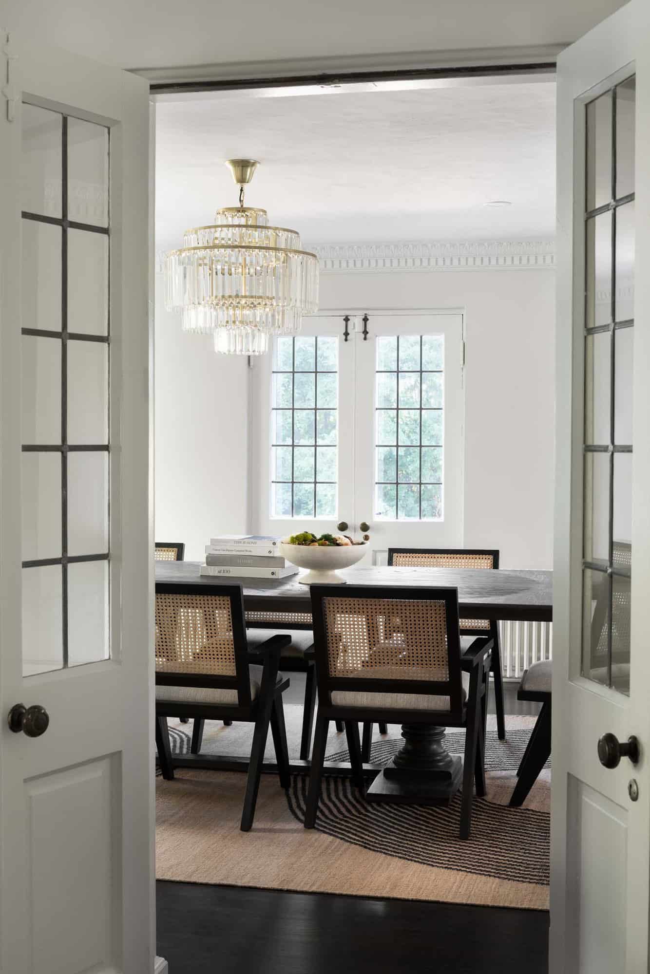 French doors leading into a contemporary dining room