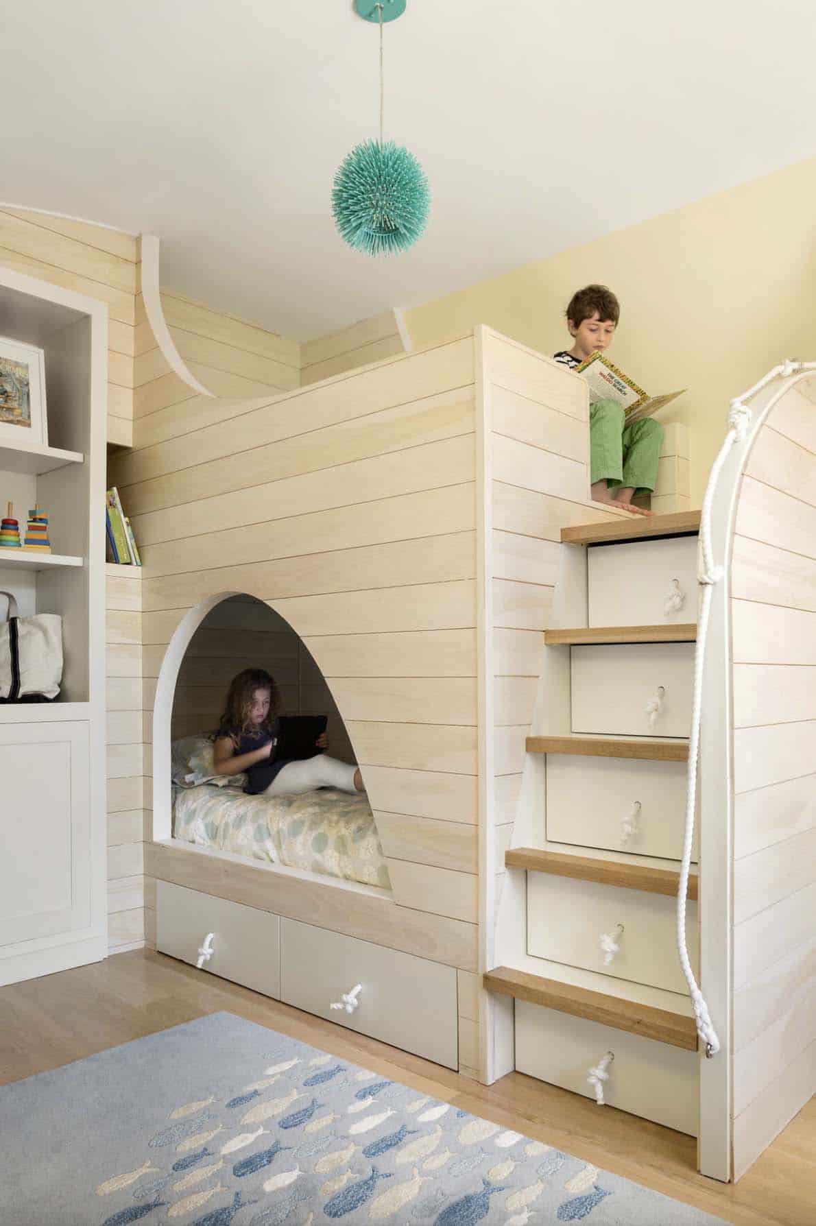 modern beach style kids bunk bedroom
