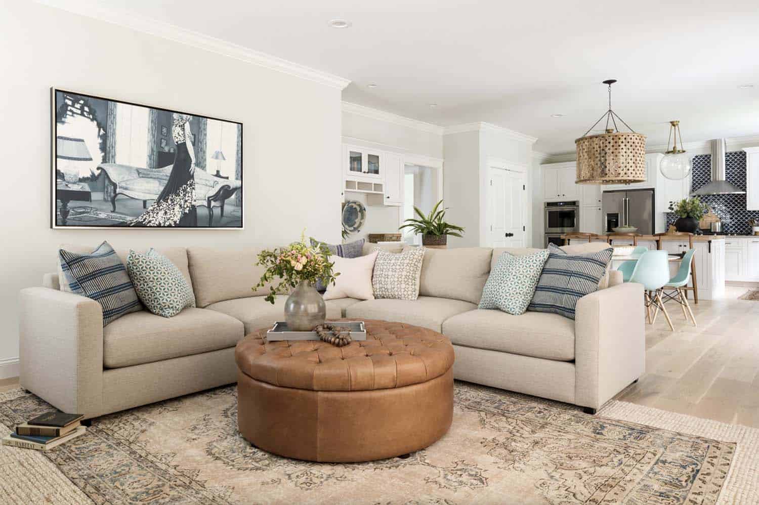 farmhouse living room with a sectional sofa