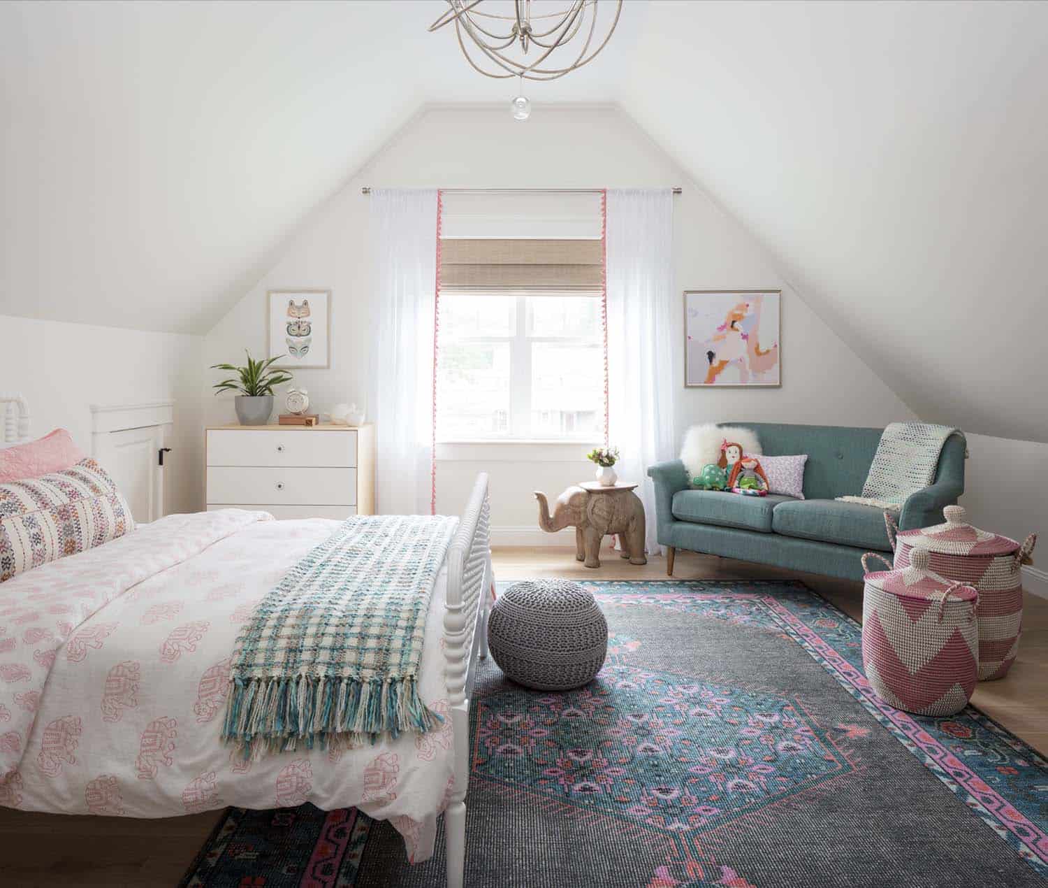 farmhouse kids bedroom with an area rug
