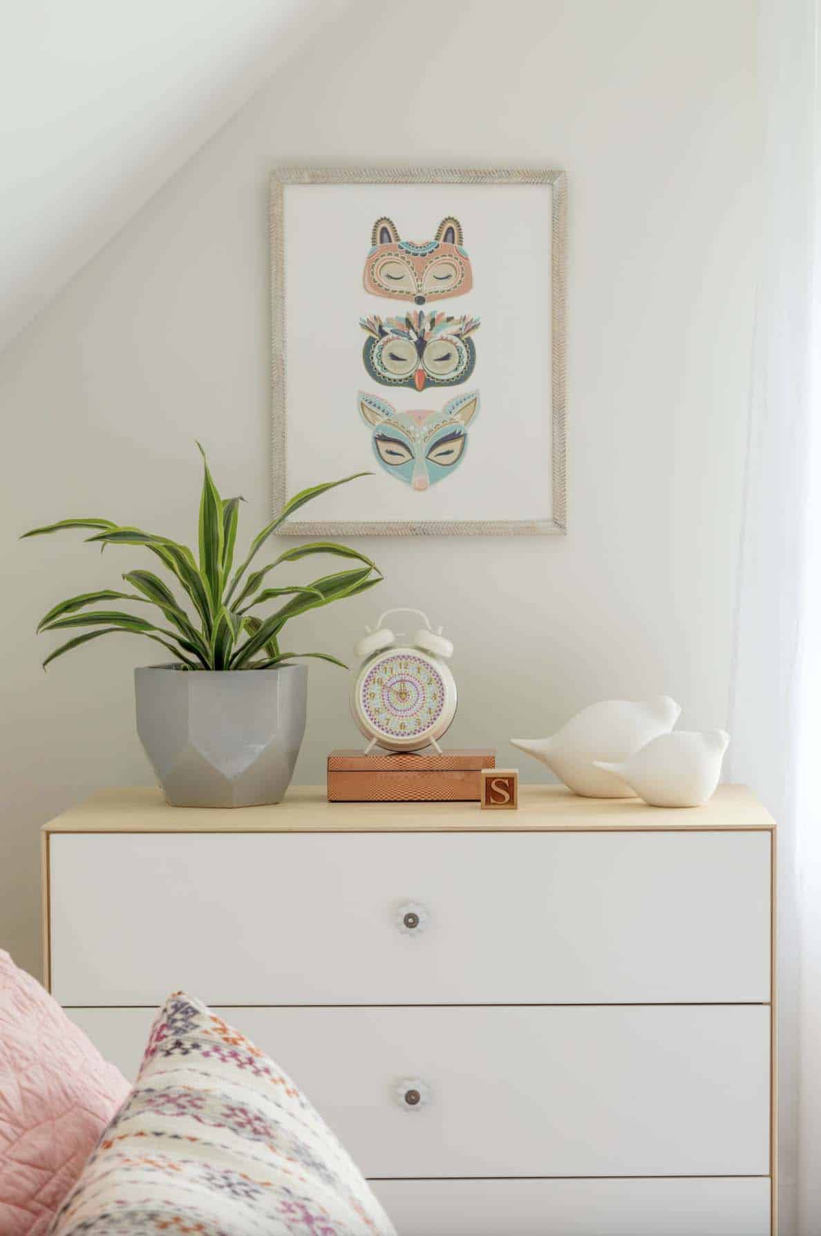 farmhouse kids bedroom with a white dresser