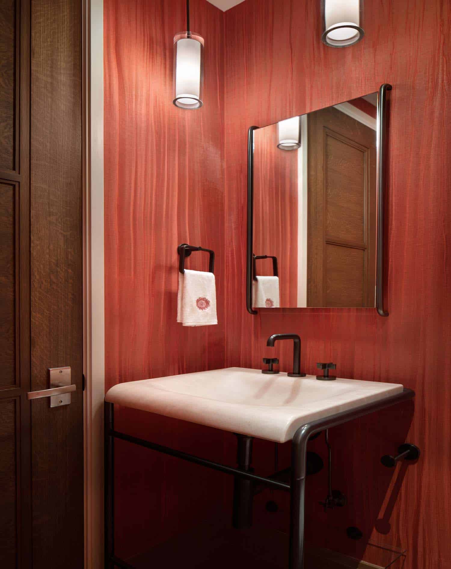 modern bathroom with red walls