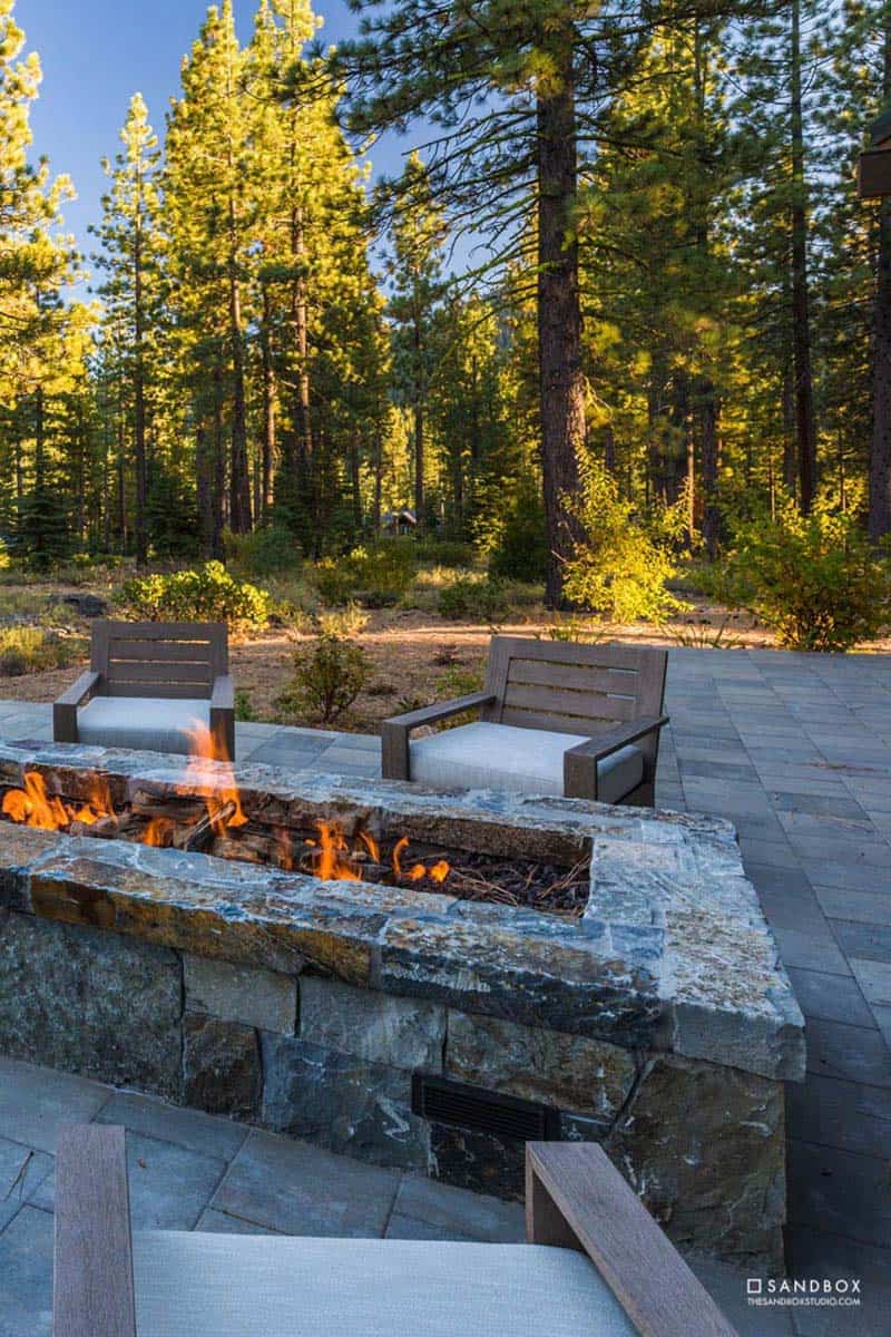 mountain contemporary patio with a fire pit 