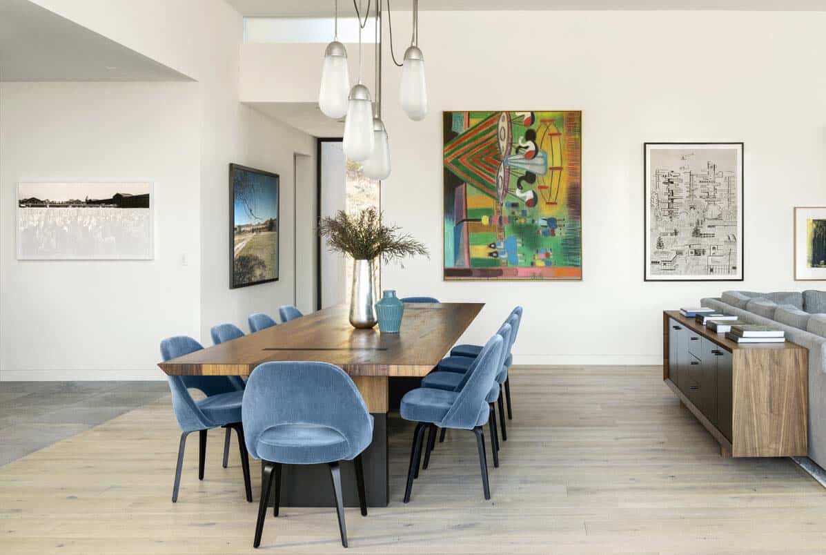 modern dining room with pendant lights