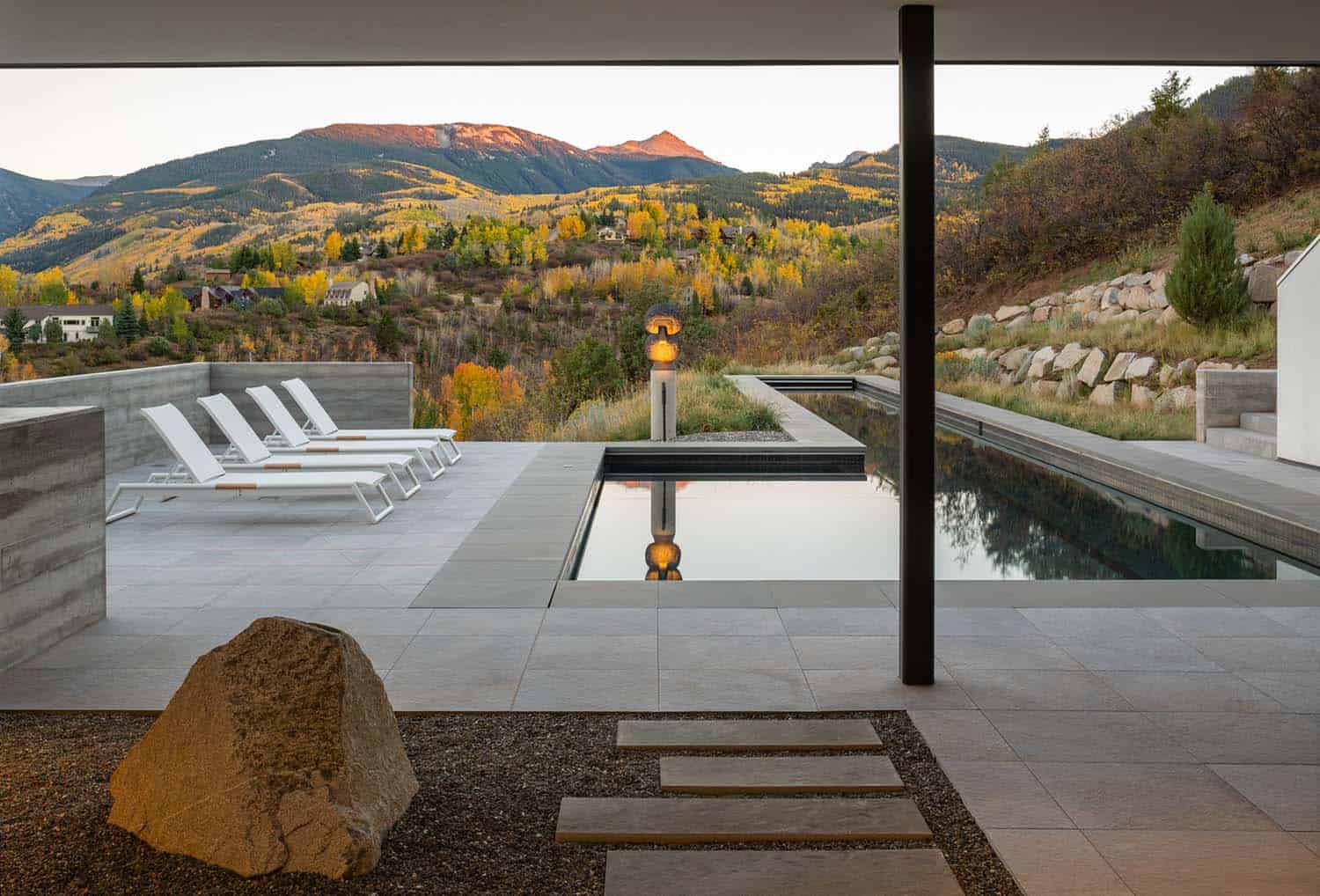 mountain modern backyard patio and lap pool