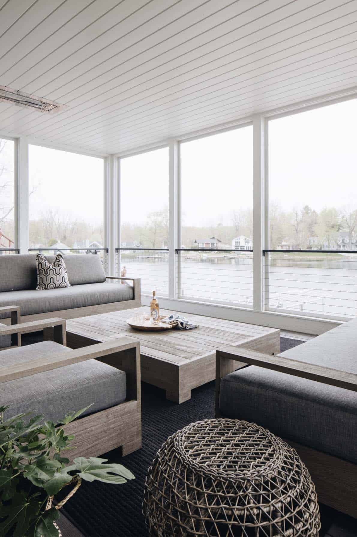 screened-in porch with water views