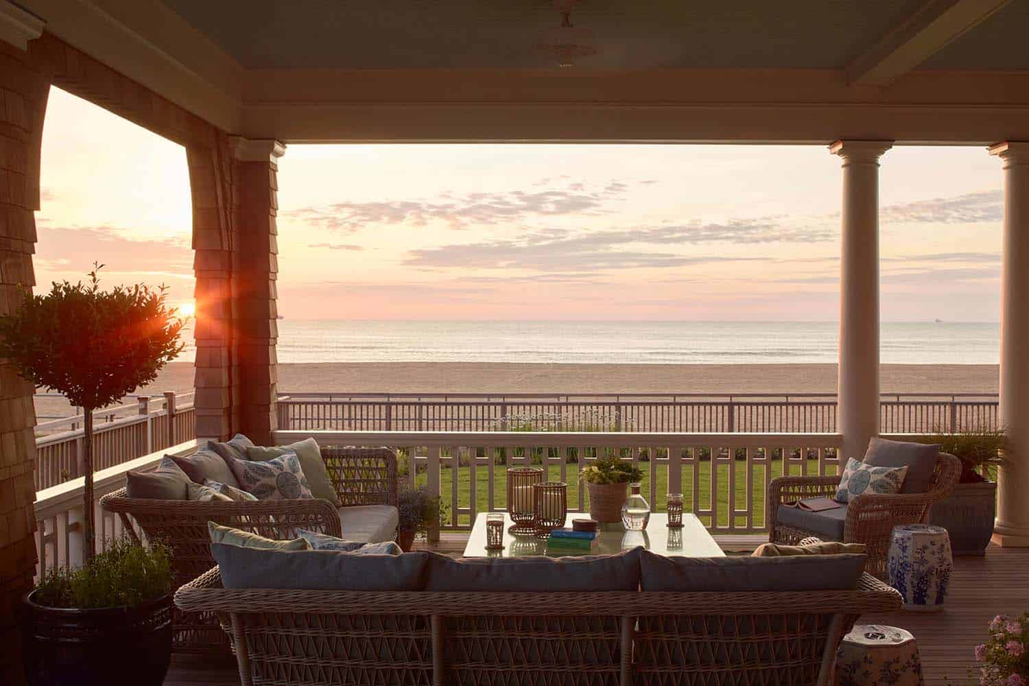 beach house covered porch with sunset views over Virginia Beach