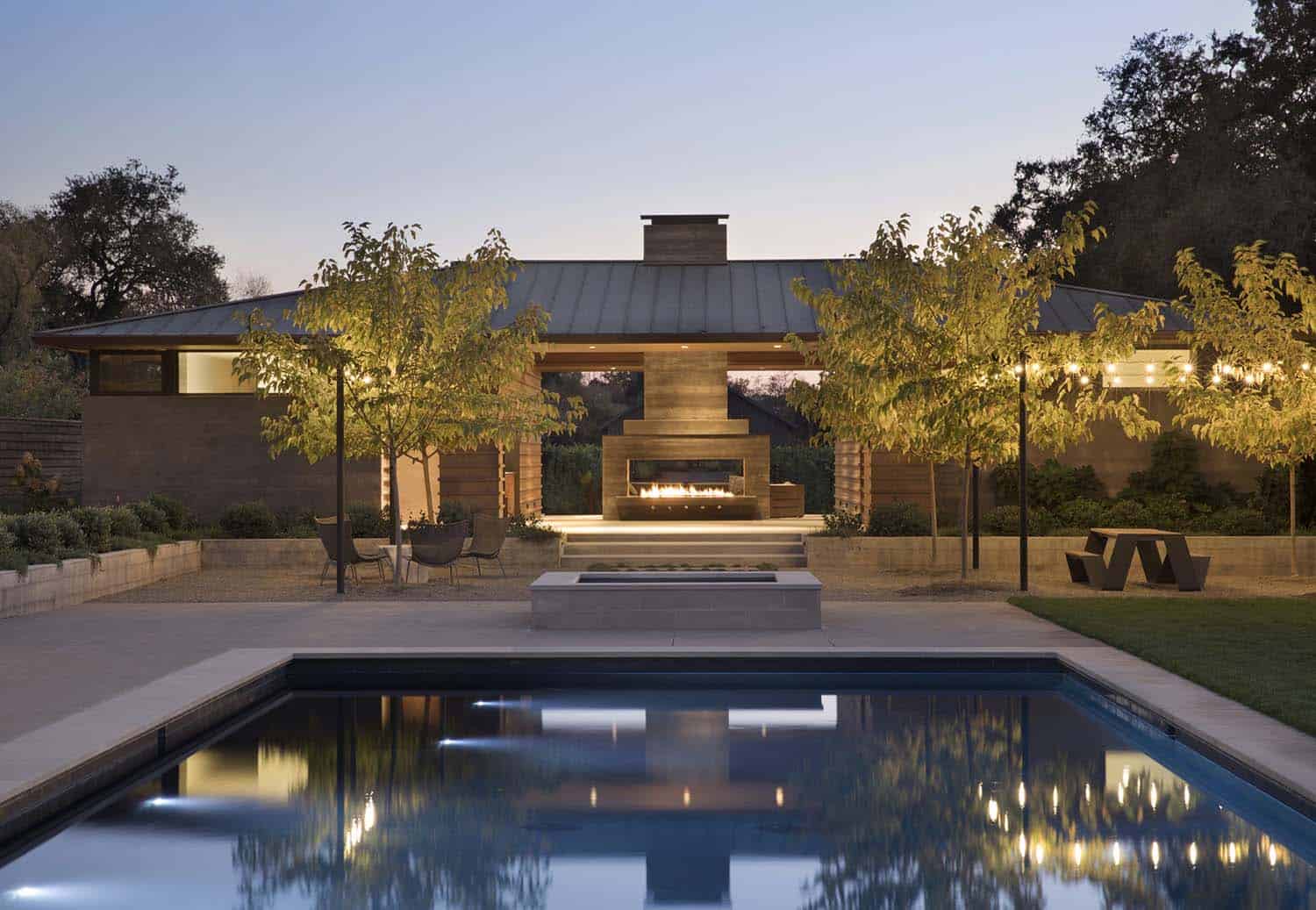 contemporary swimming pool at dusk