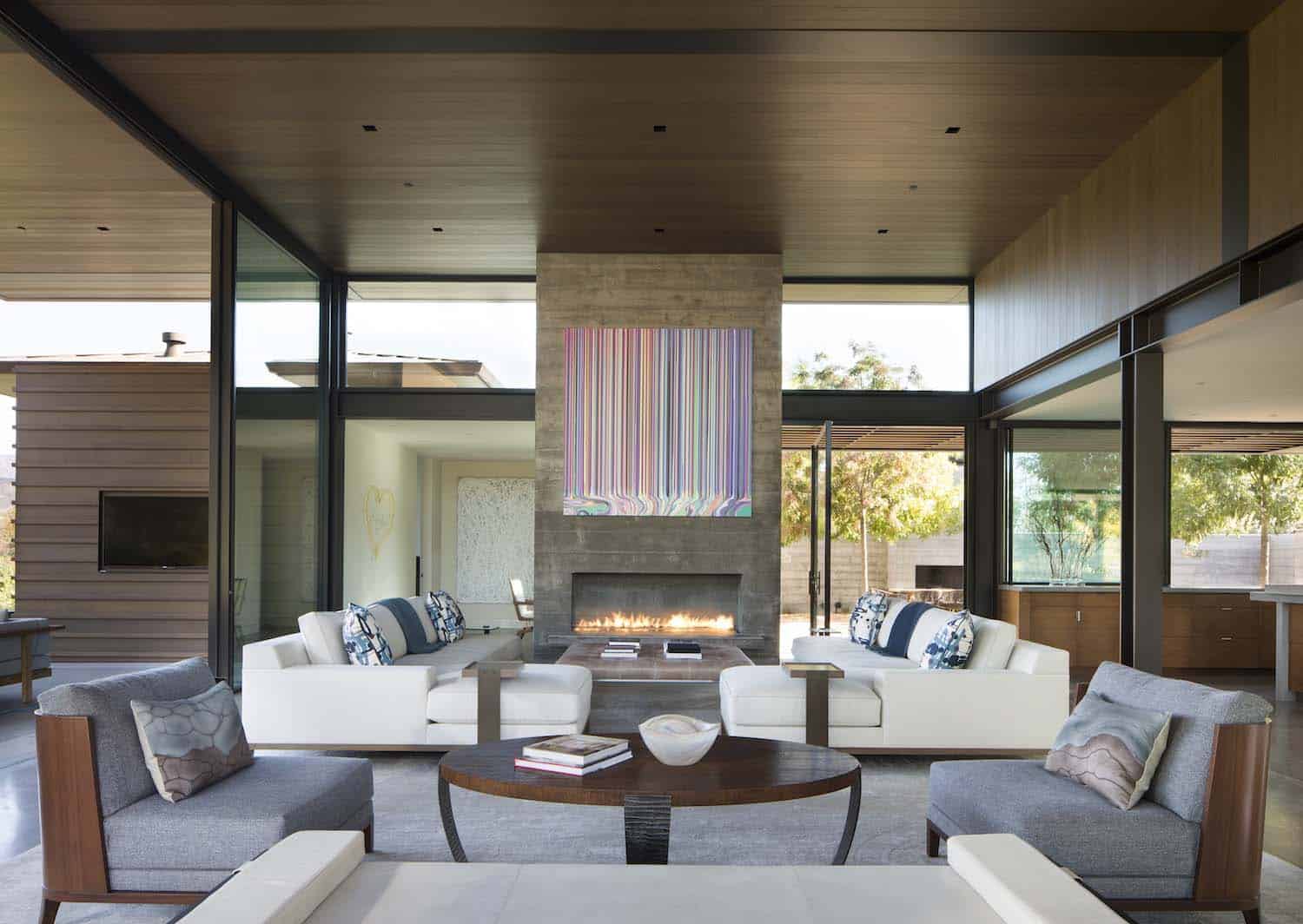 contemporary living room with a fireplace