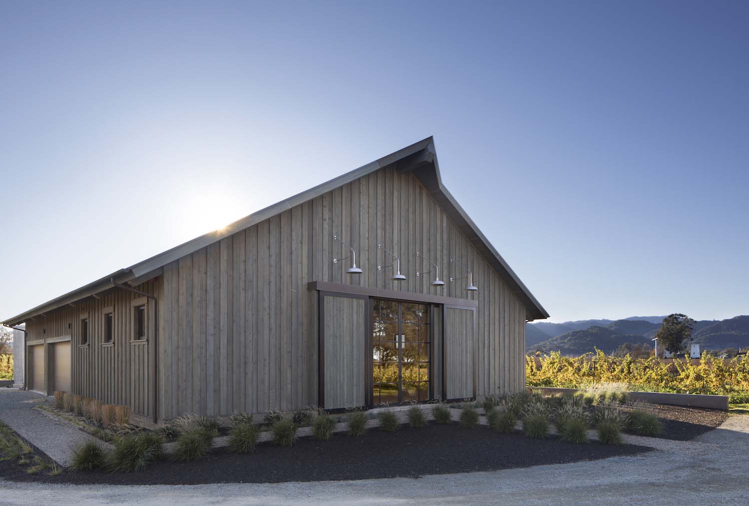 barn style garage surrounded by vineyards
