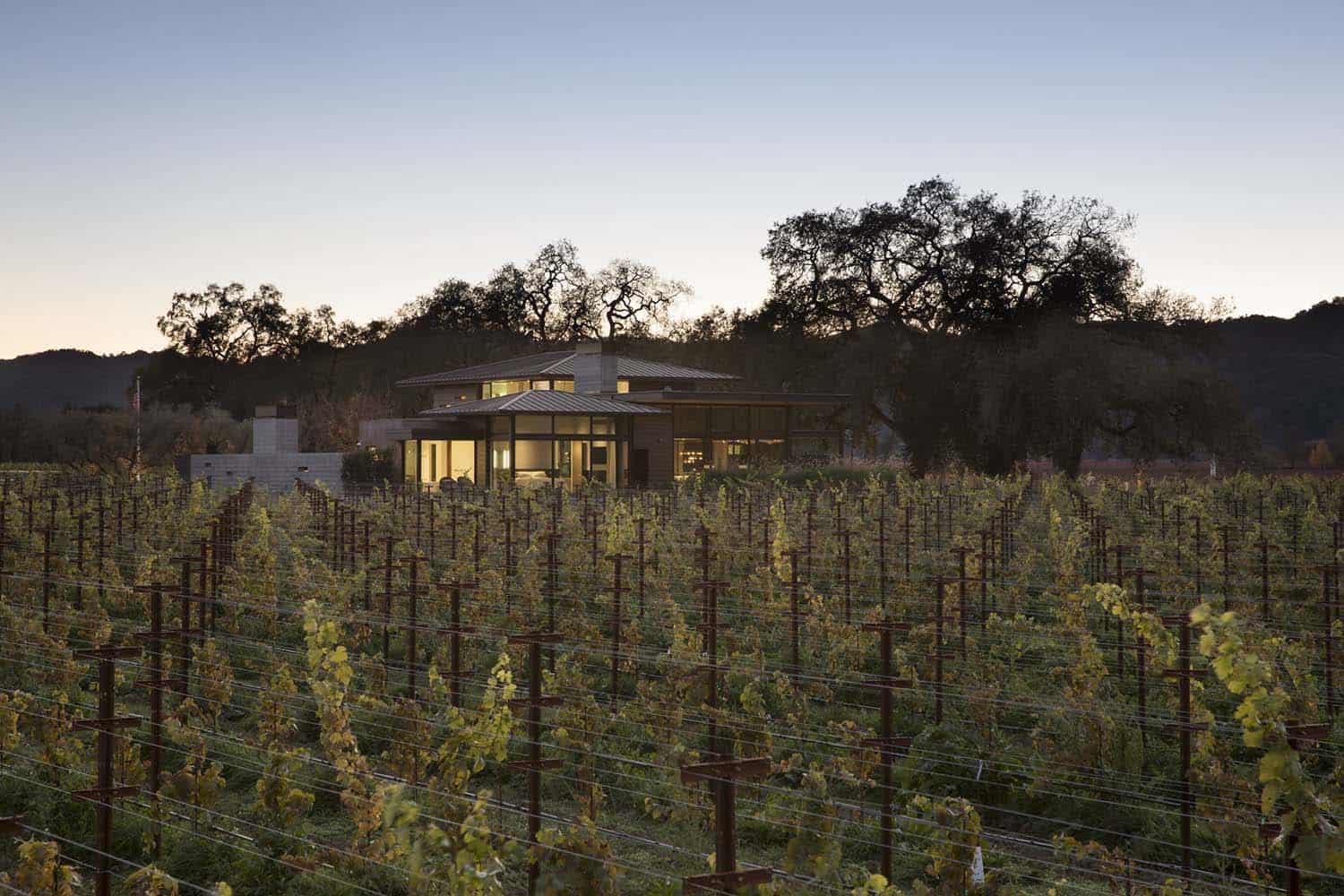 contemporary home exterior with vineyards