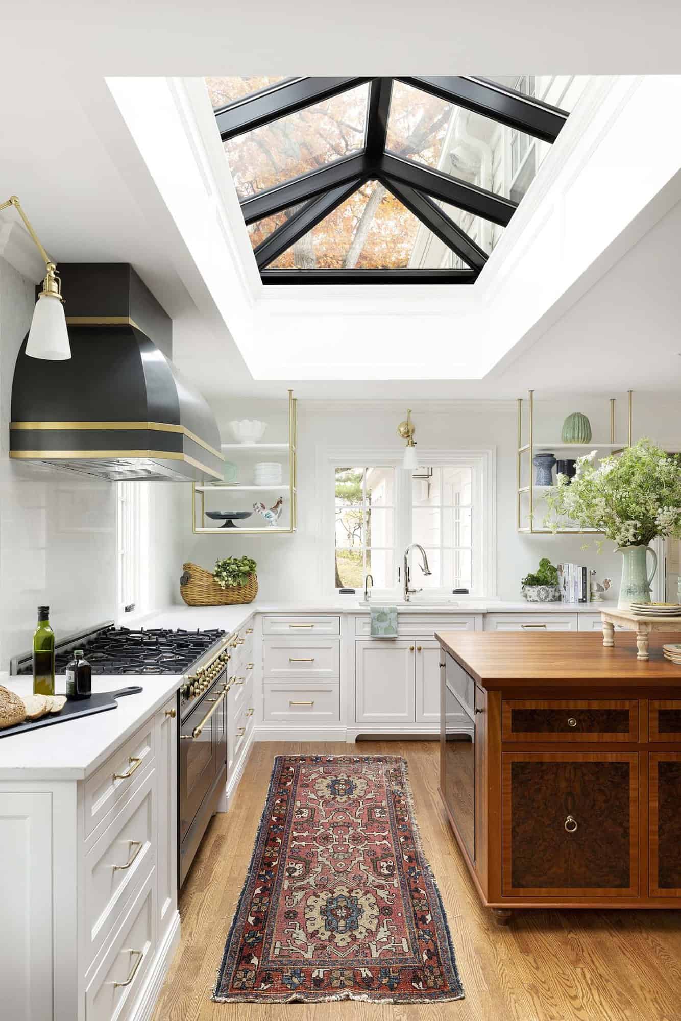 traditional kitchen with a pyramid skylight
