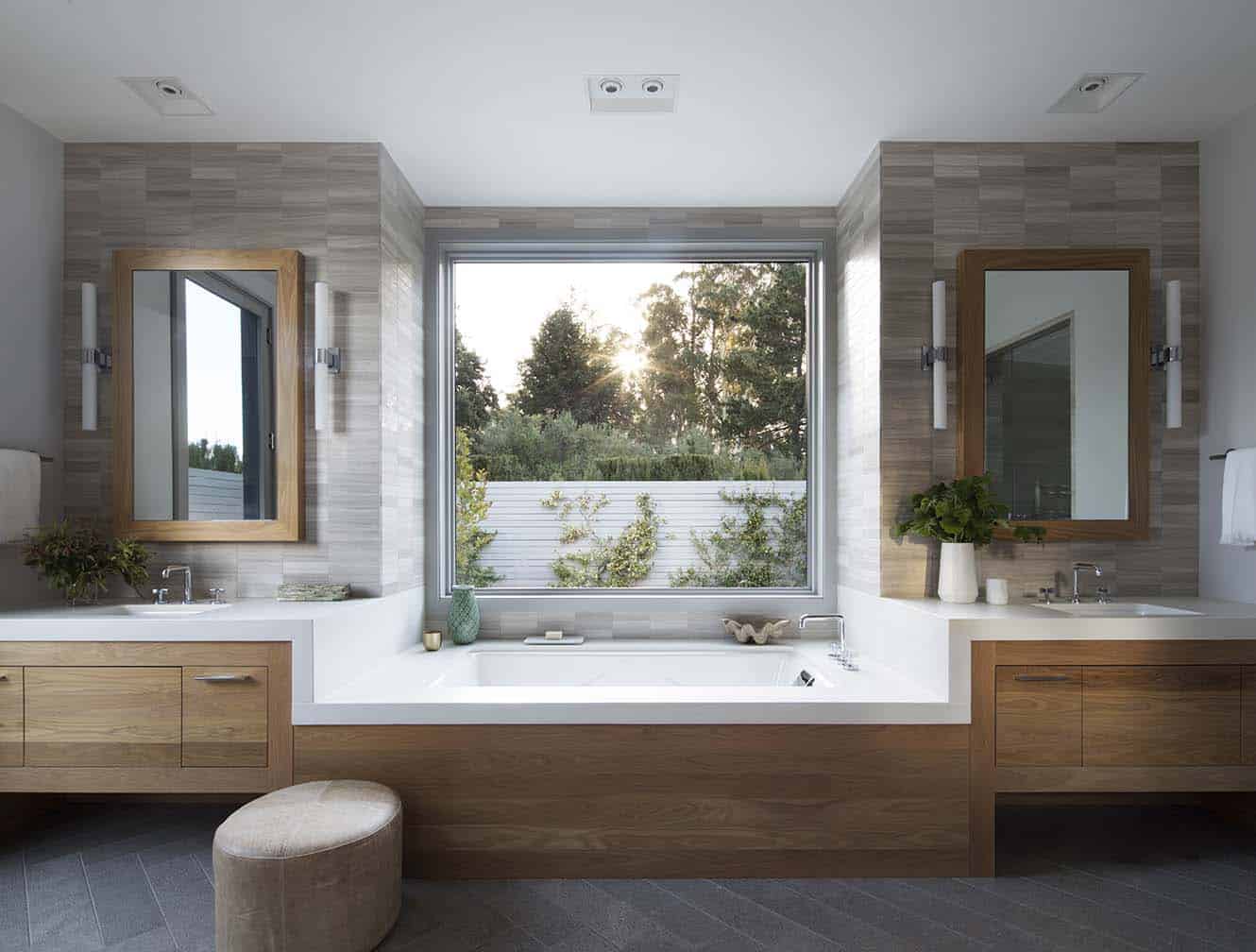 contemporary farmhouse bathroom with an integrated tub