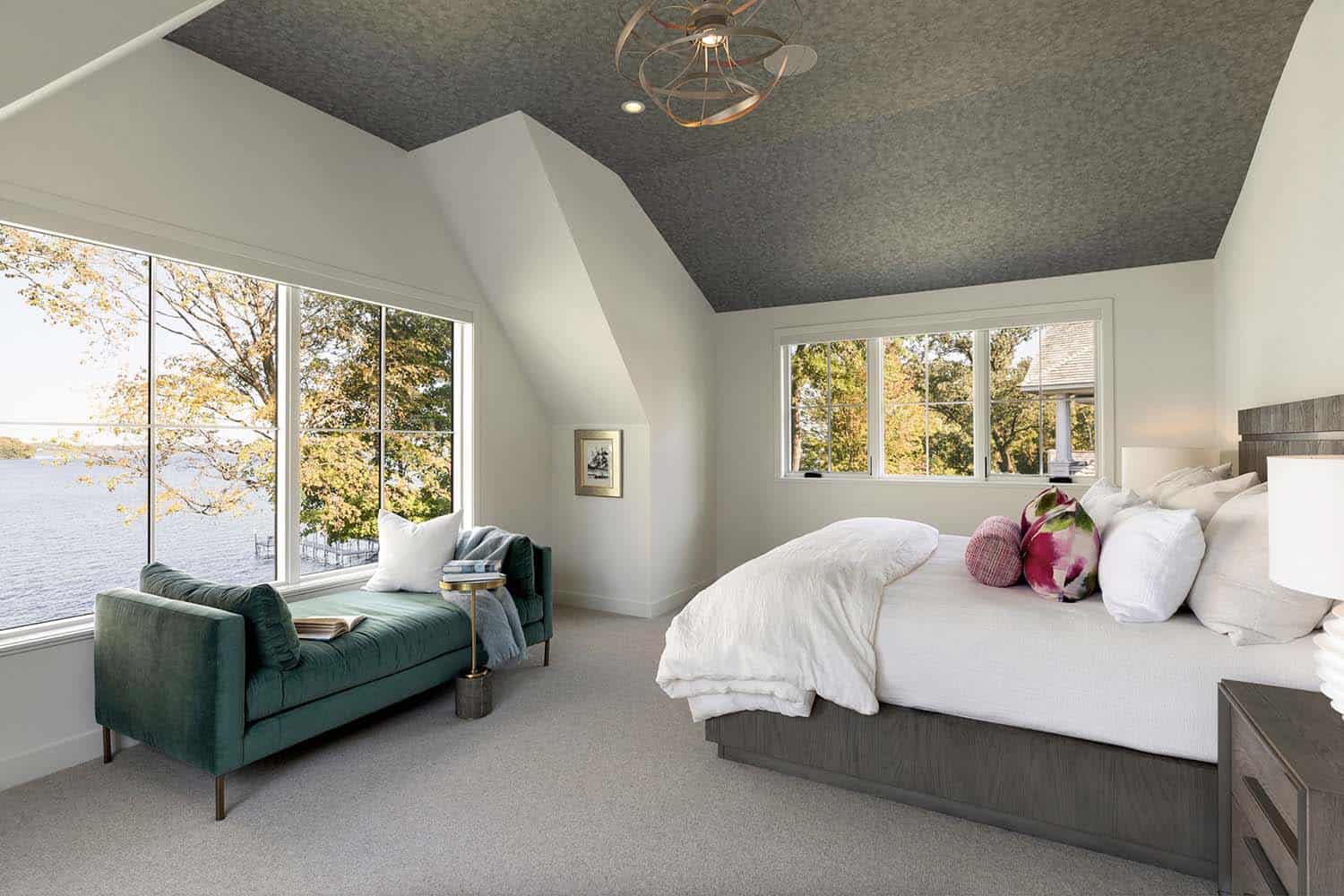 contemporary bedroom with a large window view