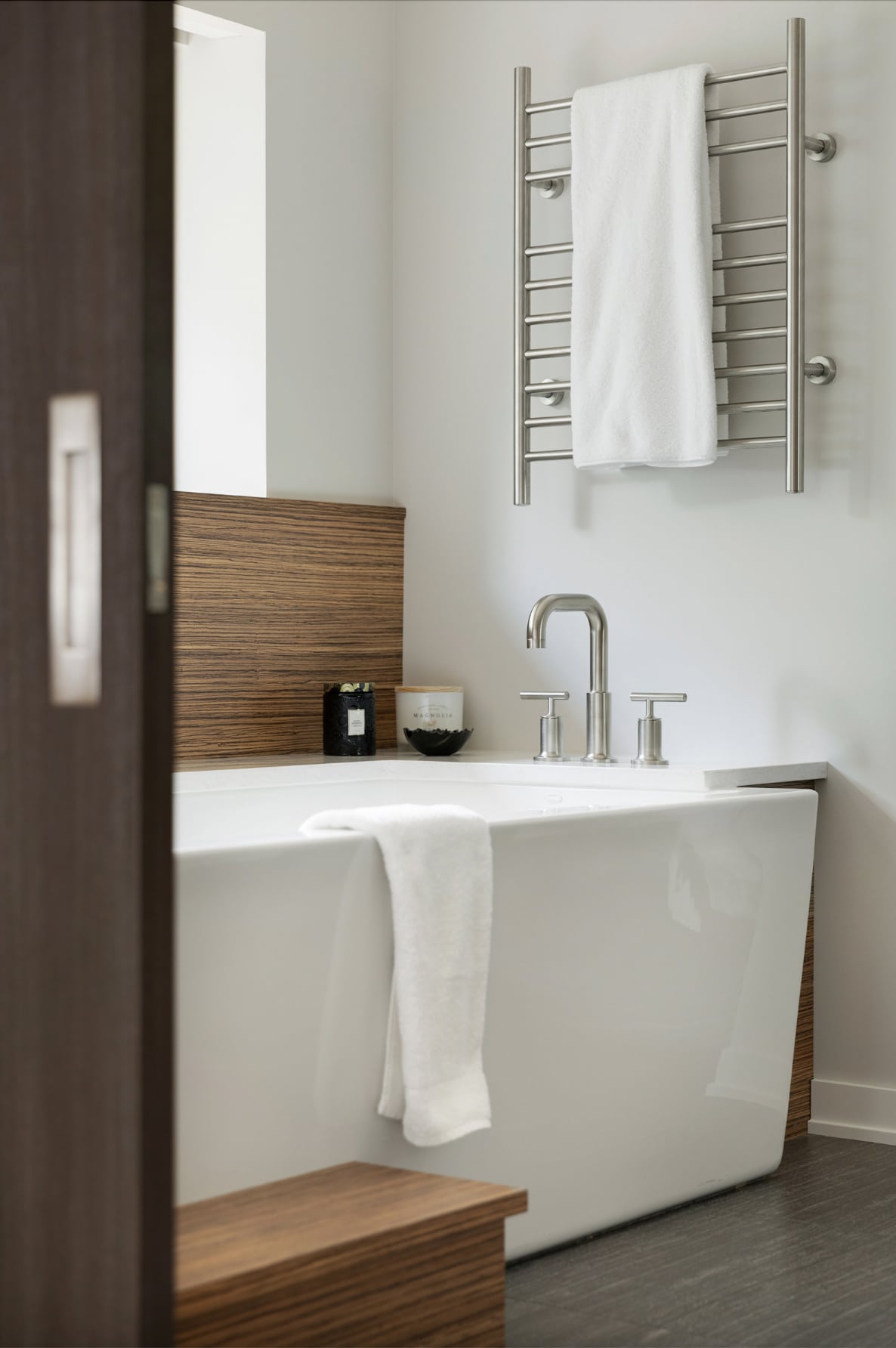contemporary bathroom with a freestanding tub