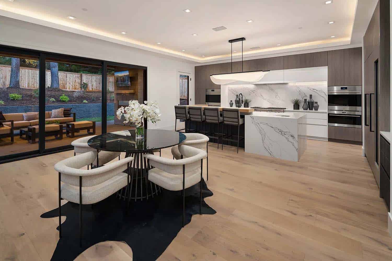 contemporary dining room and kitchen