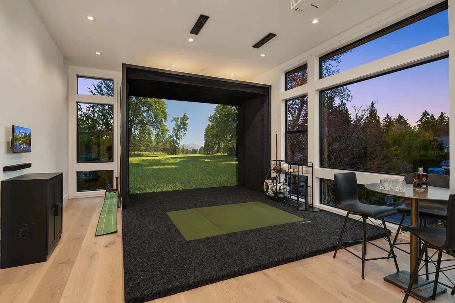 contemporary golf simulator room