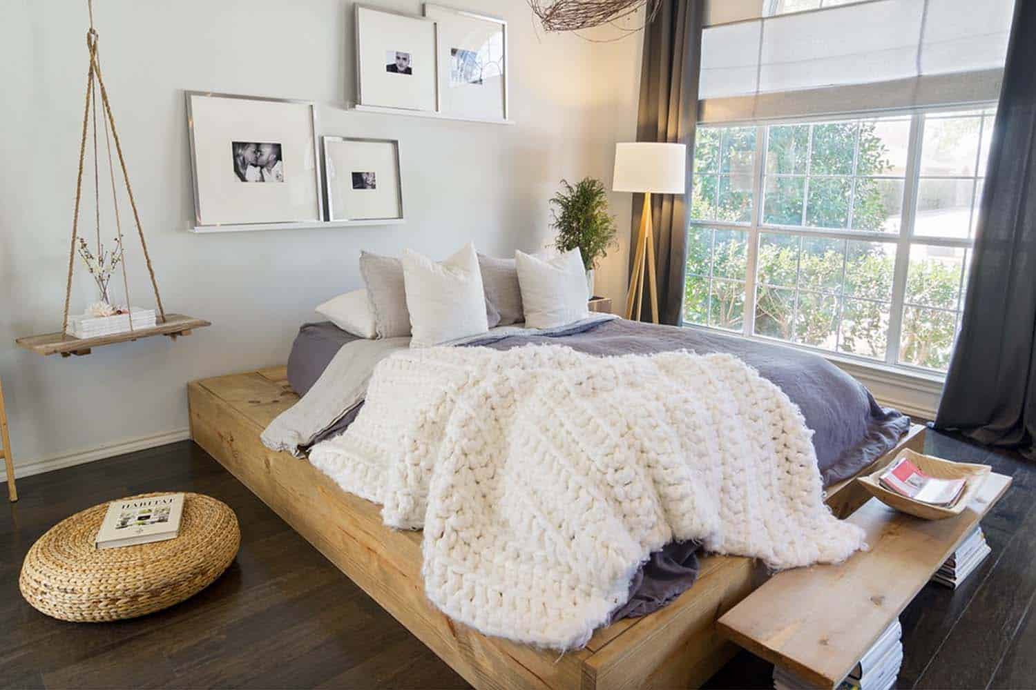 cozy platform bed with light wood accents