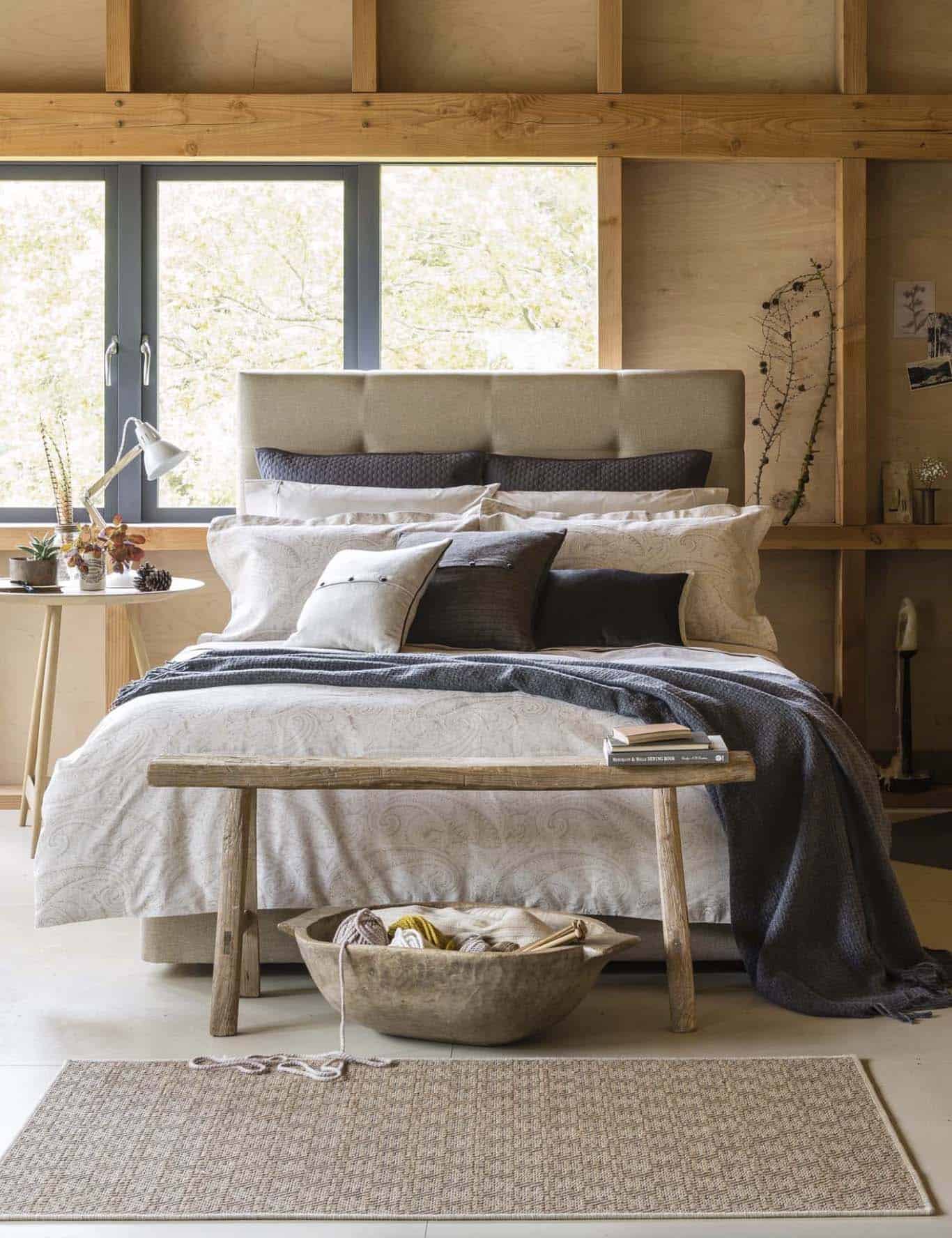 Scandinavian bedroom with a soothing palette of warm woods